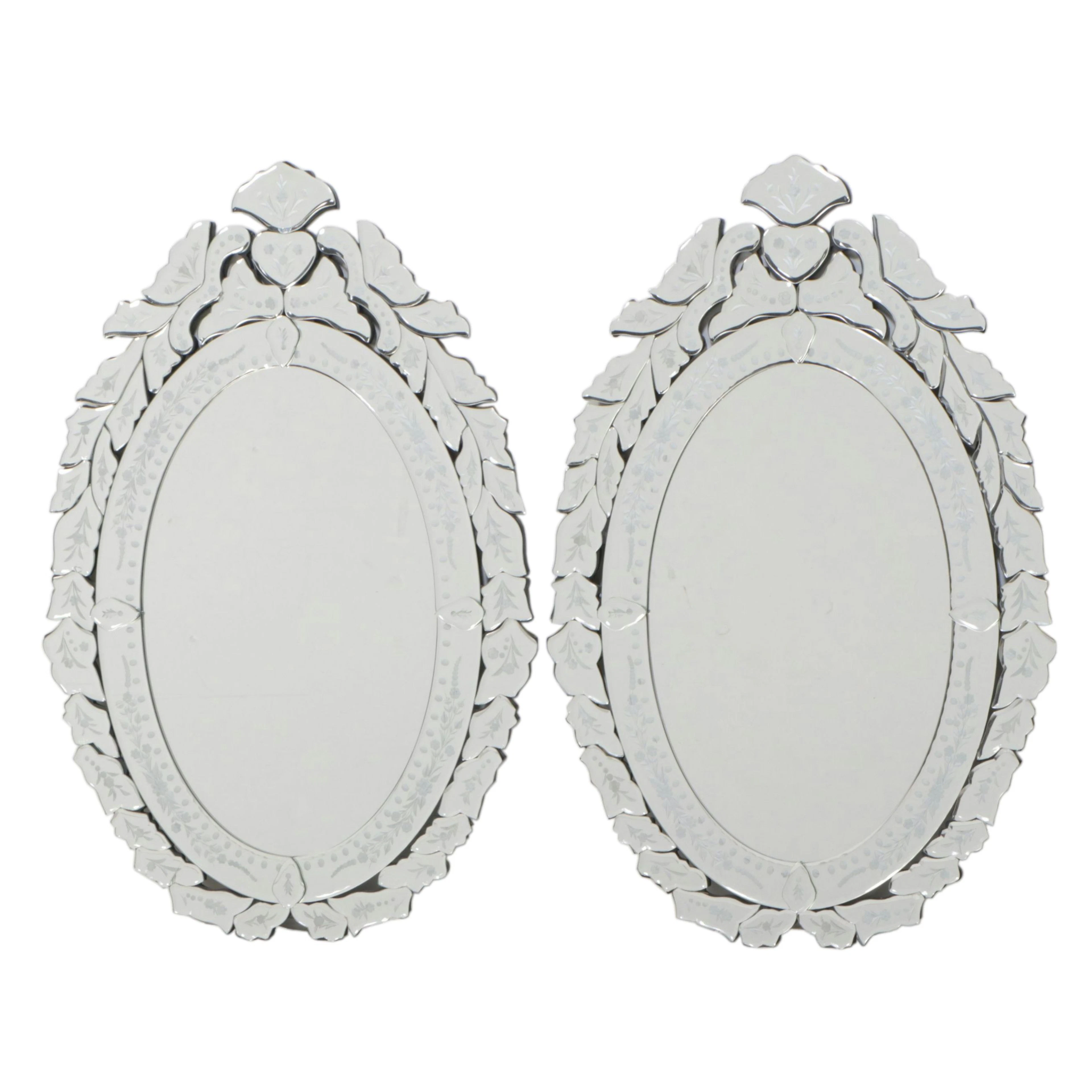 Pair of Sterling Industries Venetian Style Floral Etched Wall Mirrors