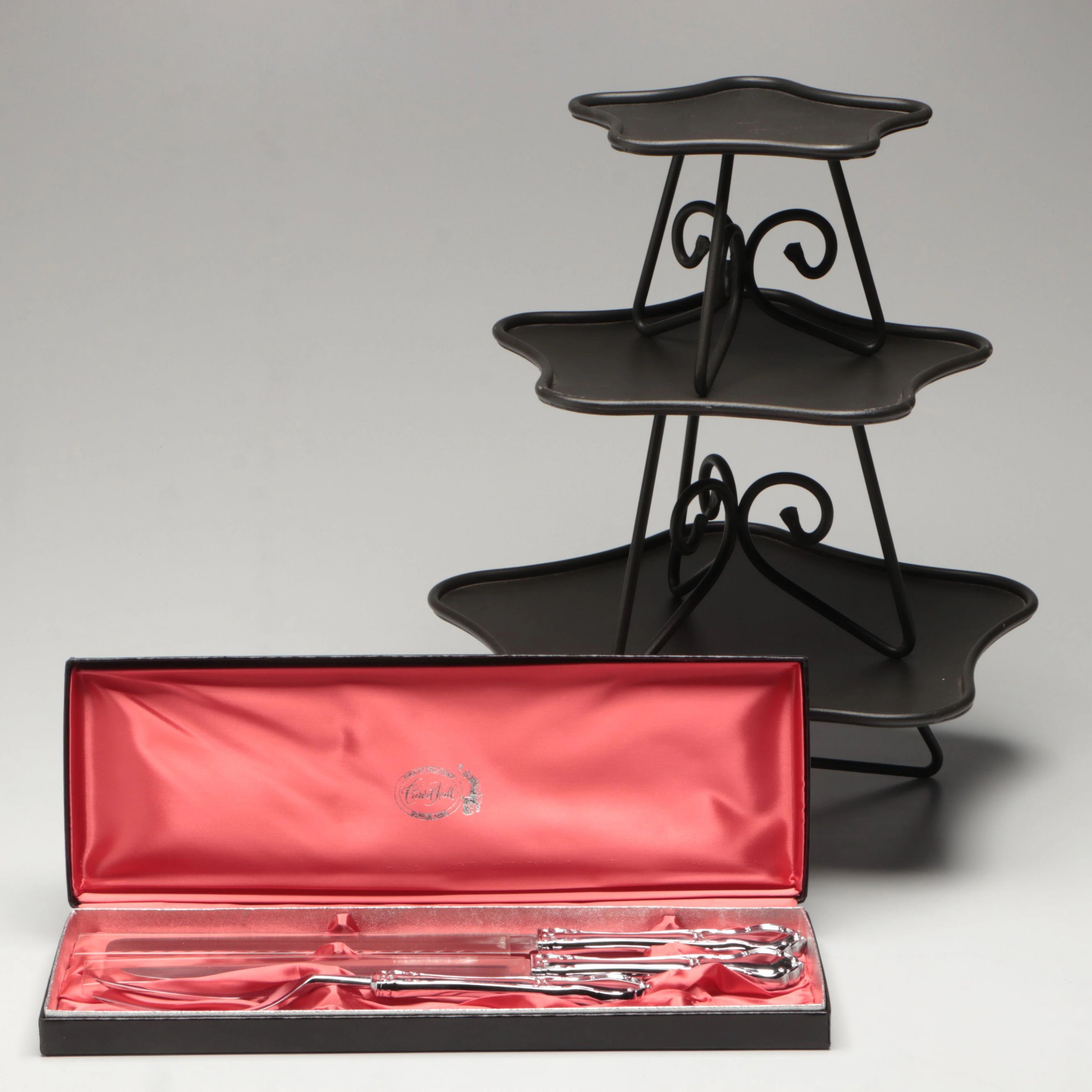 Wrought Metal Tiered Stand with Carvel Hall Stainless Steel Carving Set