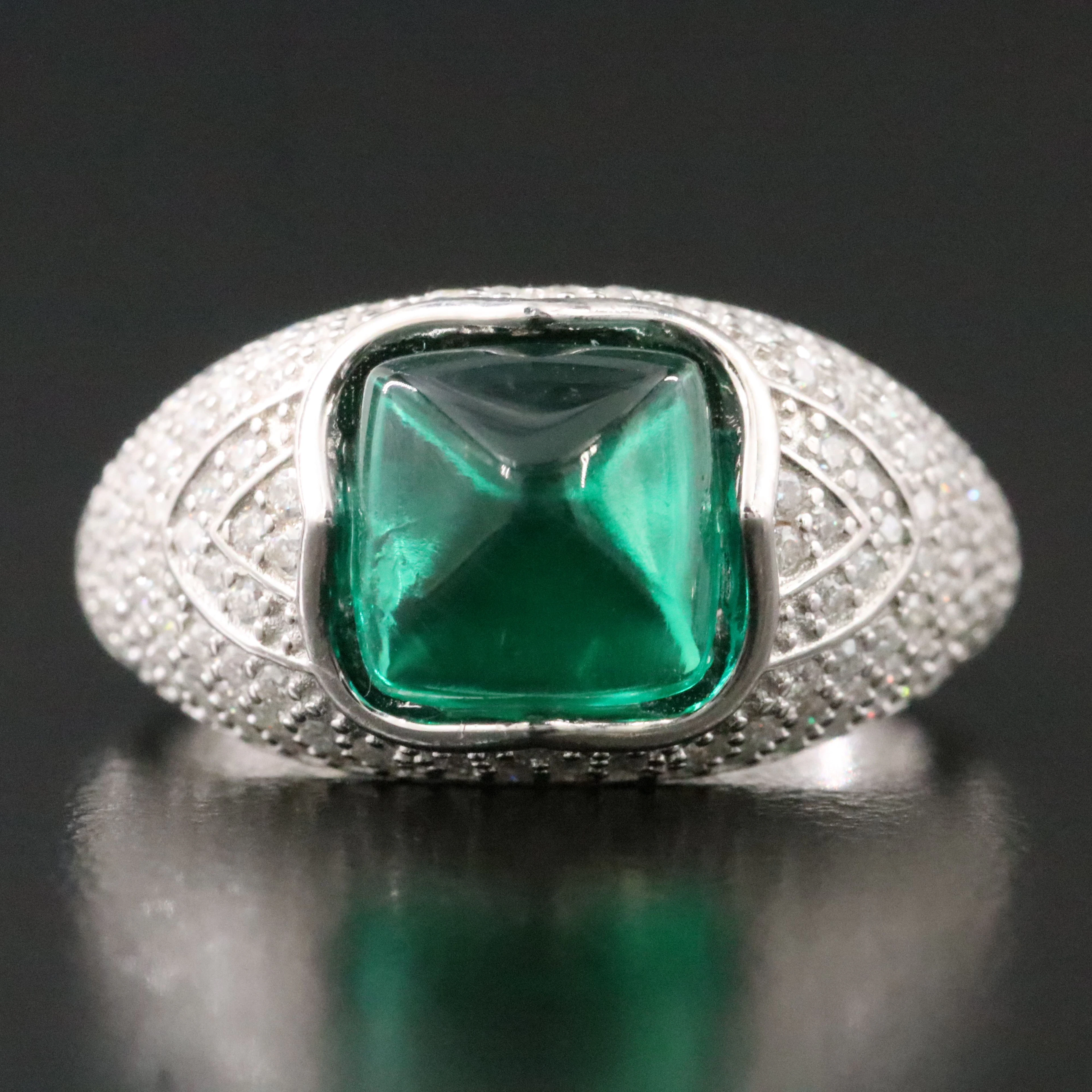 Sterling Emerald and Moissanite Ring