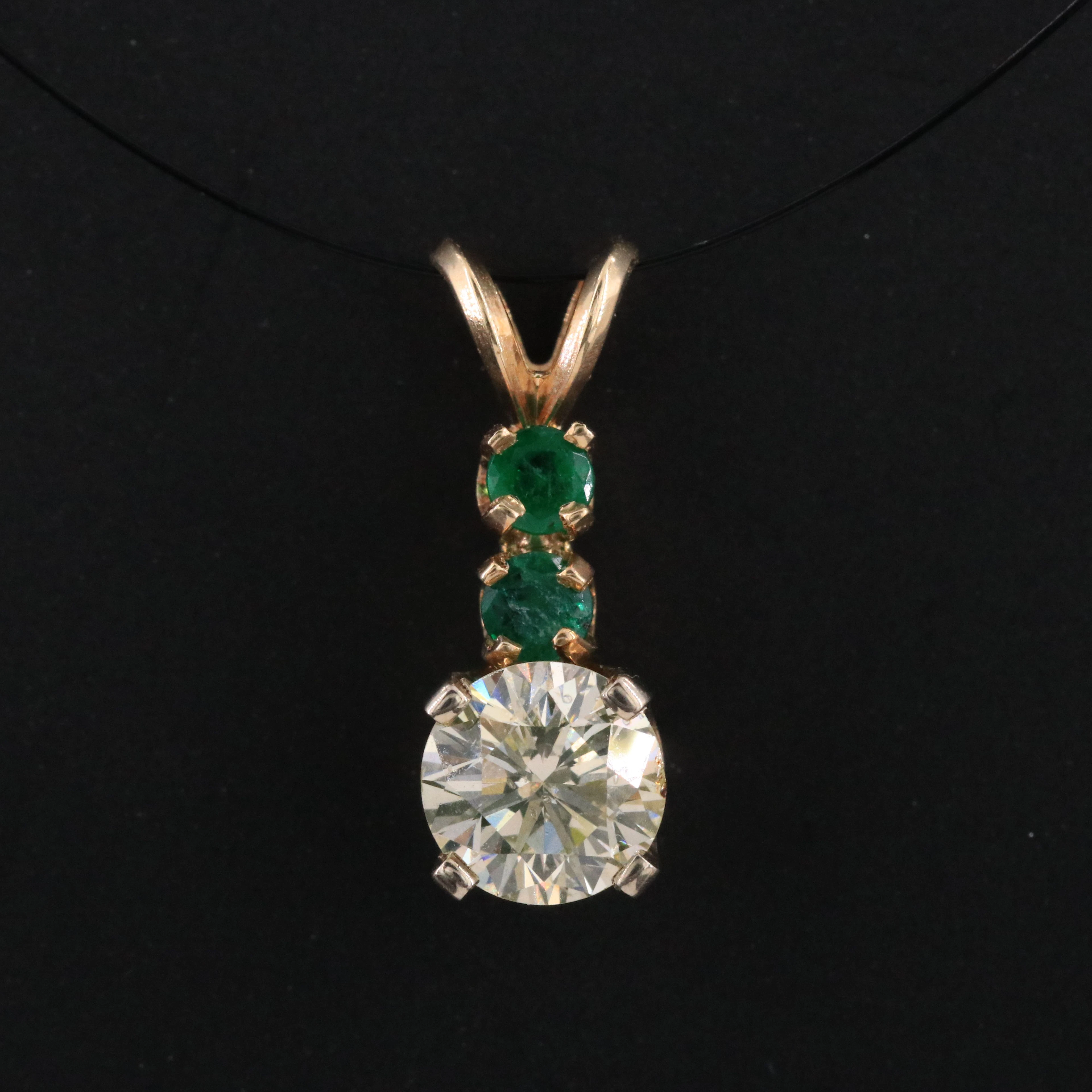 14K Two-Tone 0.78 CT Fancy Yellow Diamond and Emerald Pendant
