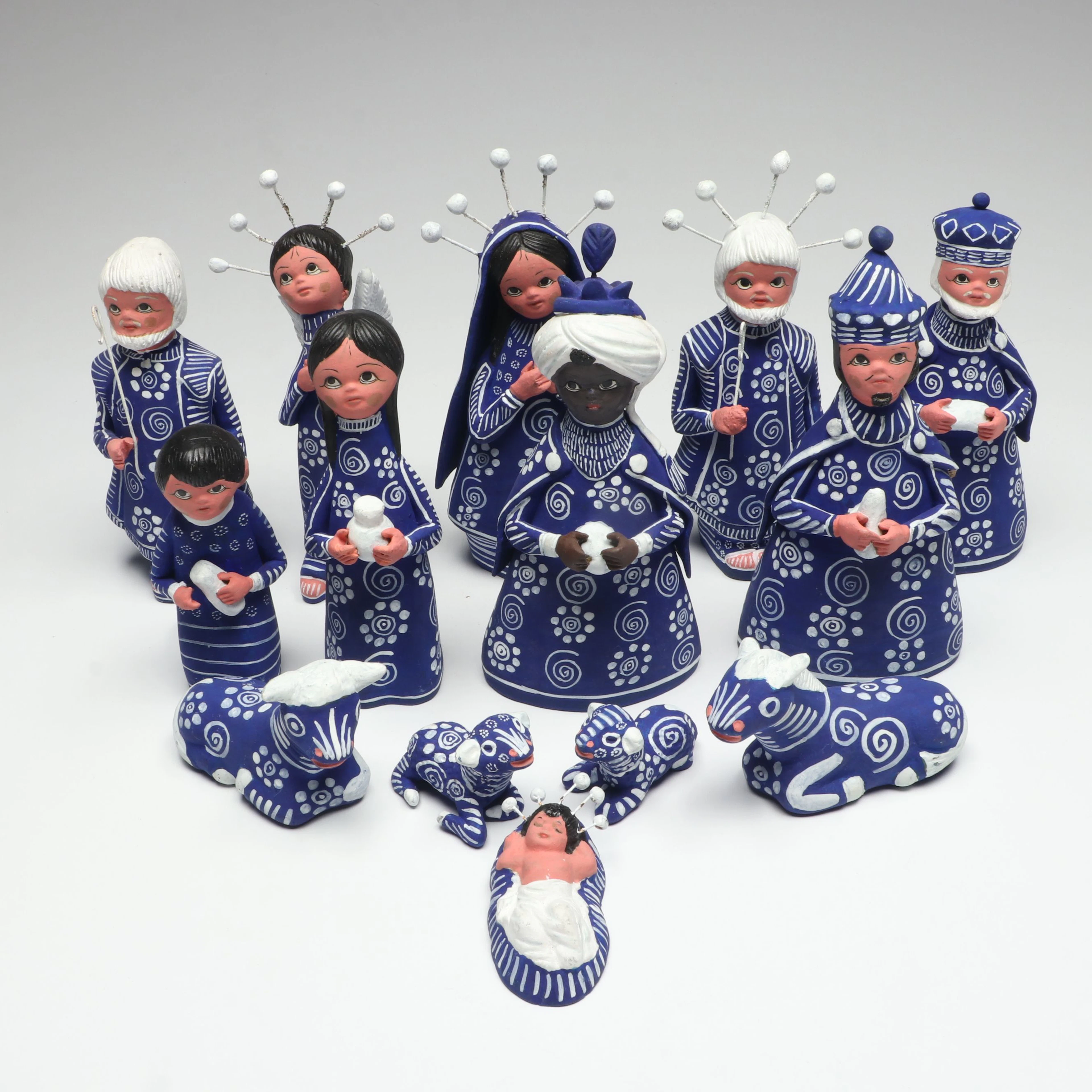 Mexican Folk Art Style Hand-Painted Ceramic Nativity Figurines