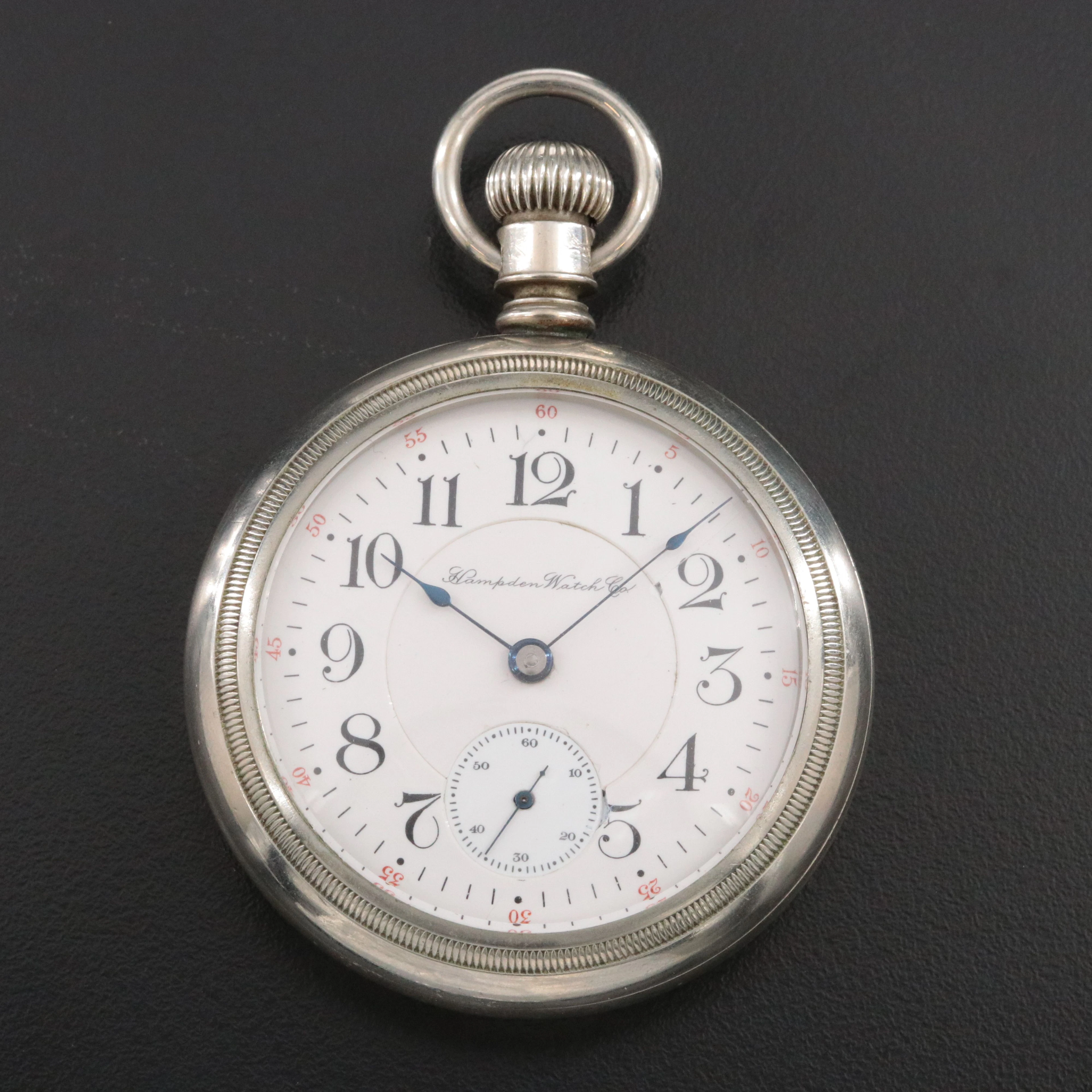 Hampden Special Railway Railroad Grade Silver-Tone Pocket Watch