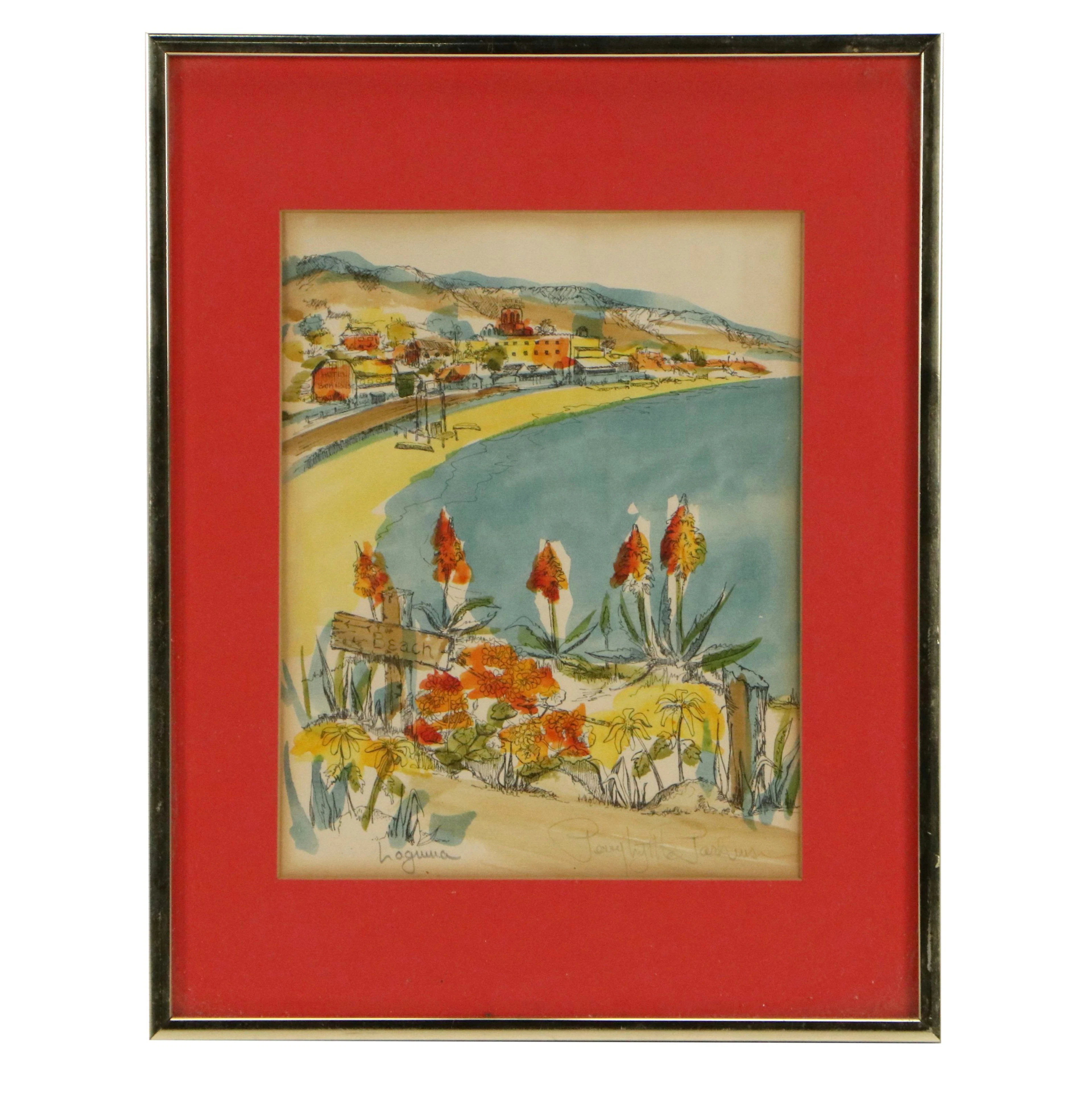 Landscape Watercolor Painting of Coastal Scene "Laguna"