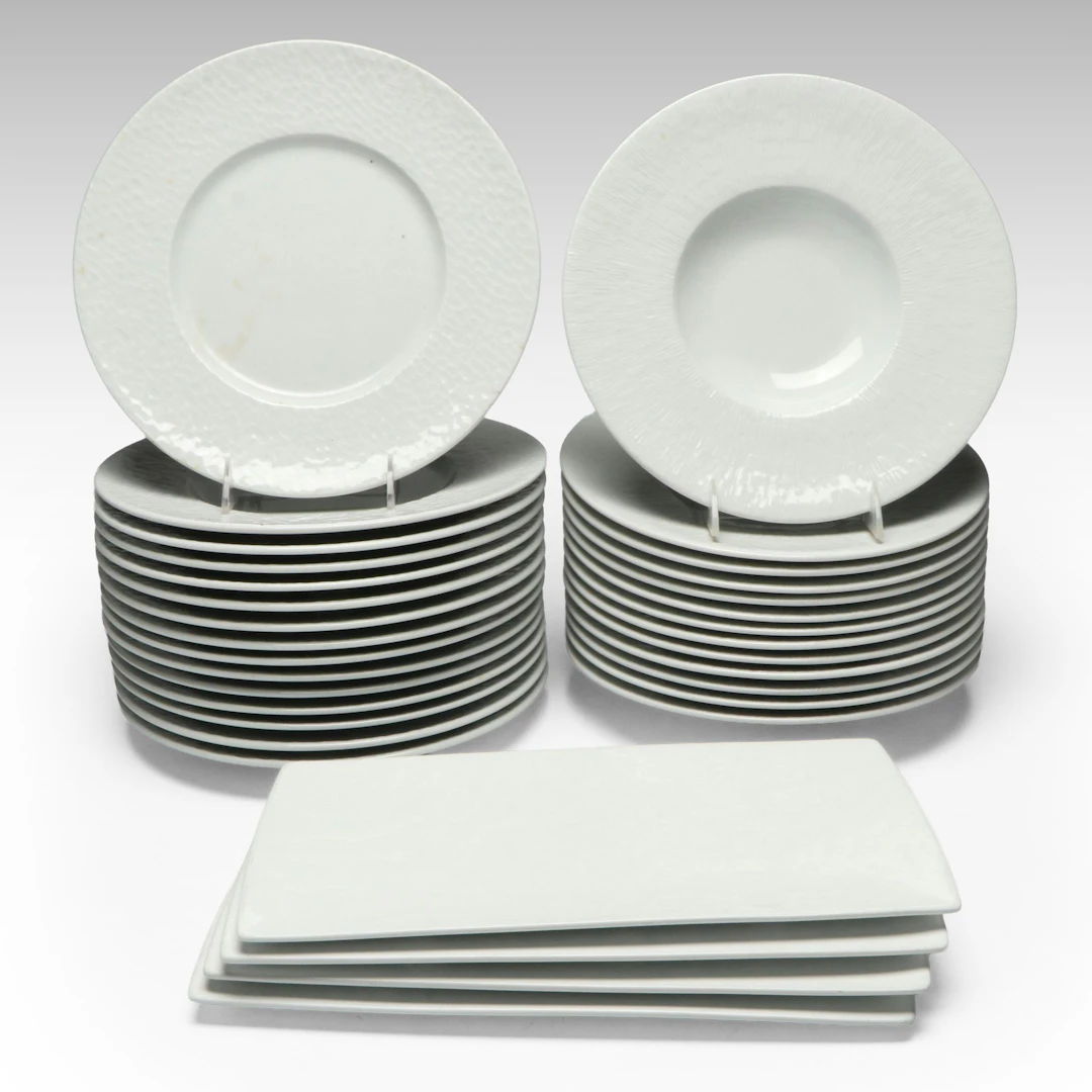 Apilco "Apicius" and "Aqua" Porcelain Dinner Plates and Soup Bowls