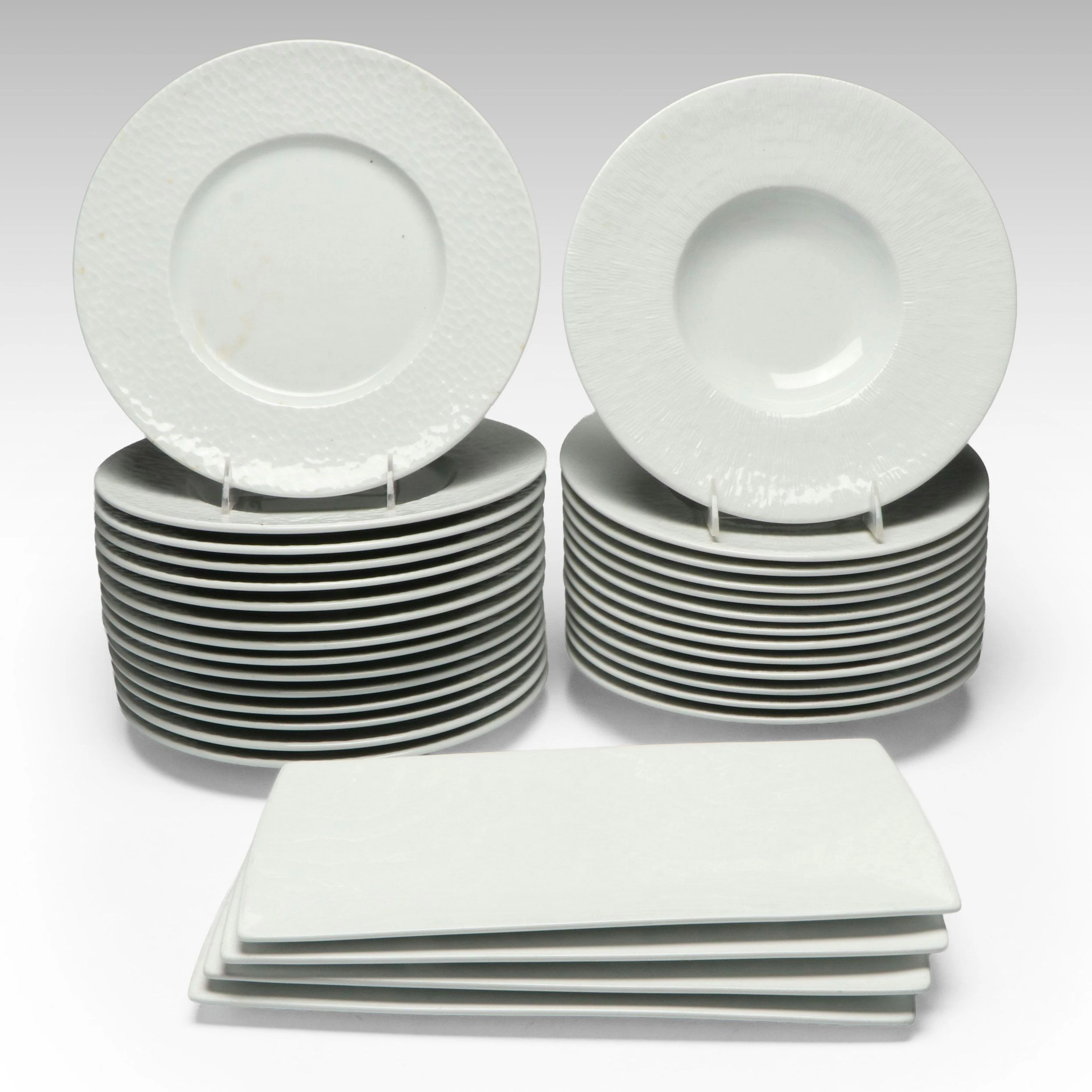 Apilco "Apicius" and "Aqua" Porcelain Dinner Plates and Soup Bowls