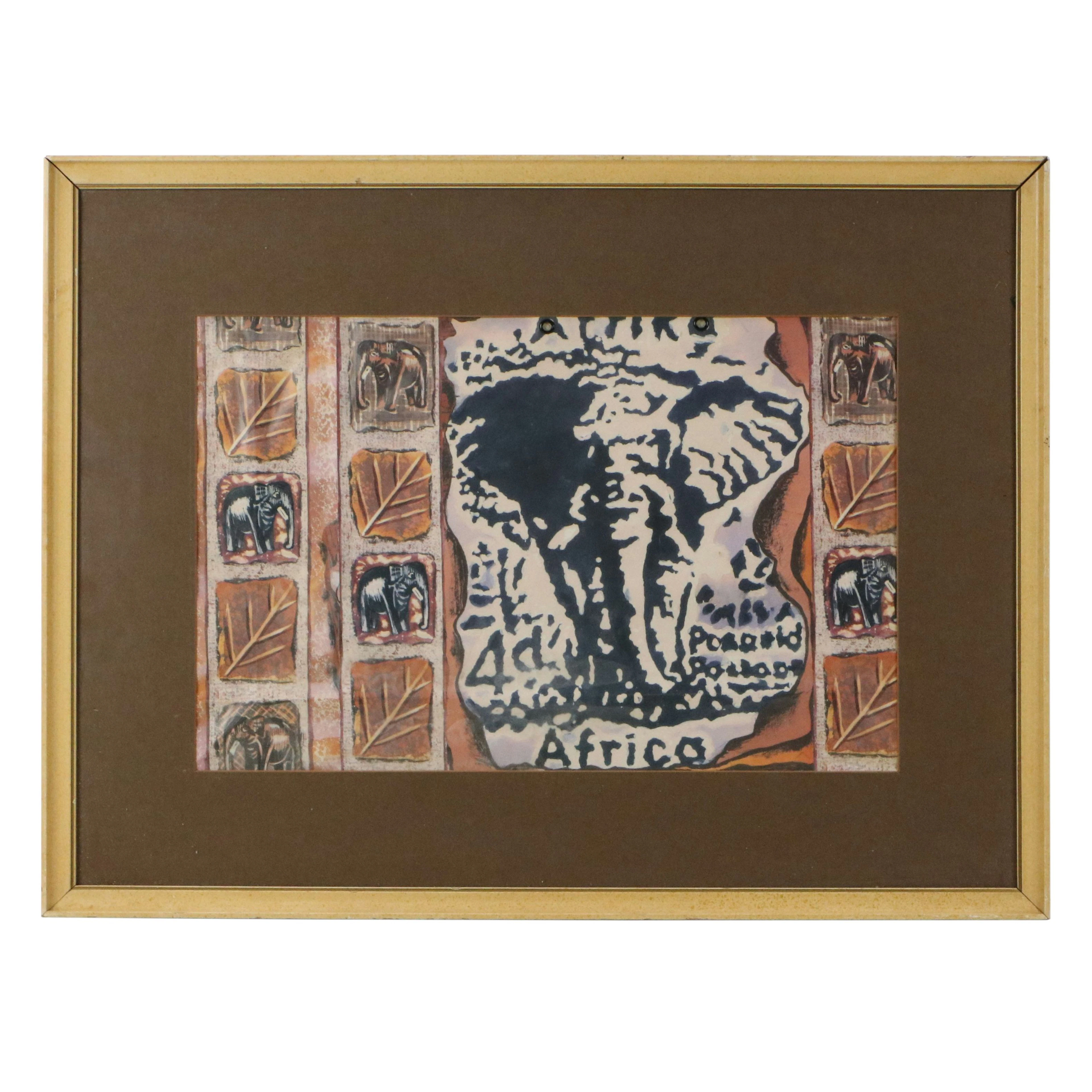 Offset Lithograph Print of Elephant "Africa"