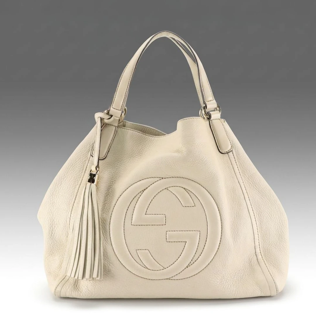 Gucci Soho Tassel Tote Bag in Neutral Calfskin Leather