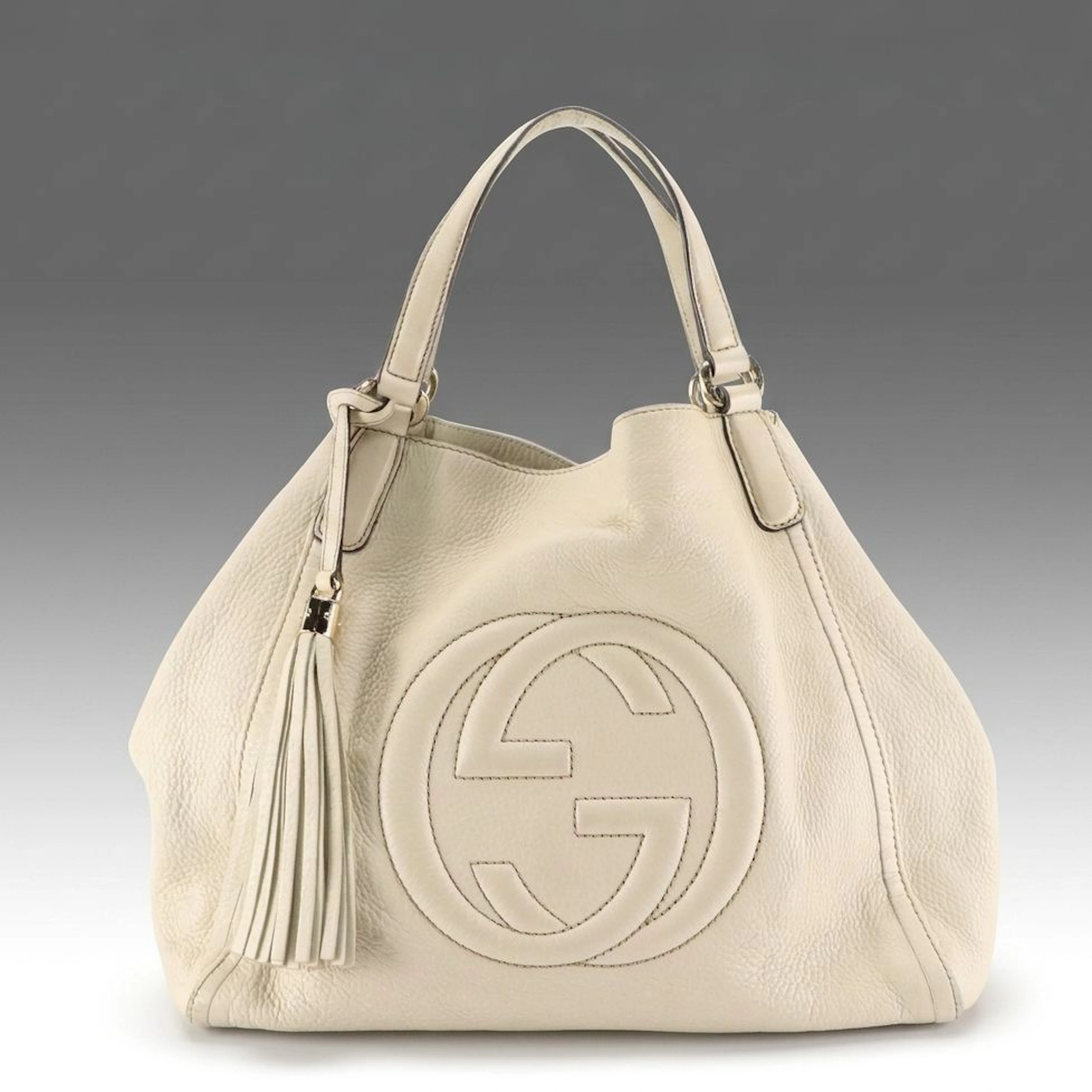 Gucci Soho Tassel Tote Bag in Neutral Calfskin Leather