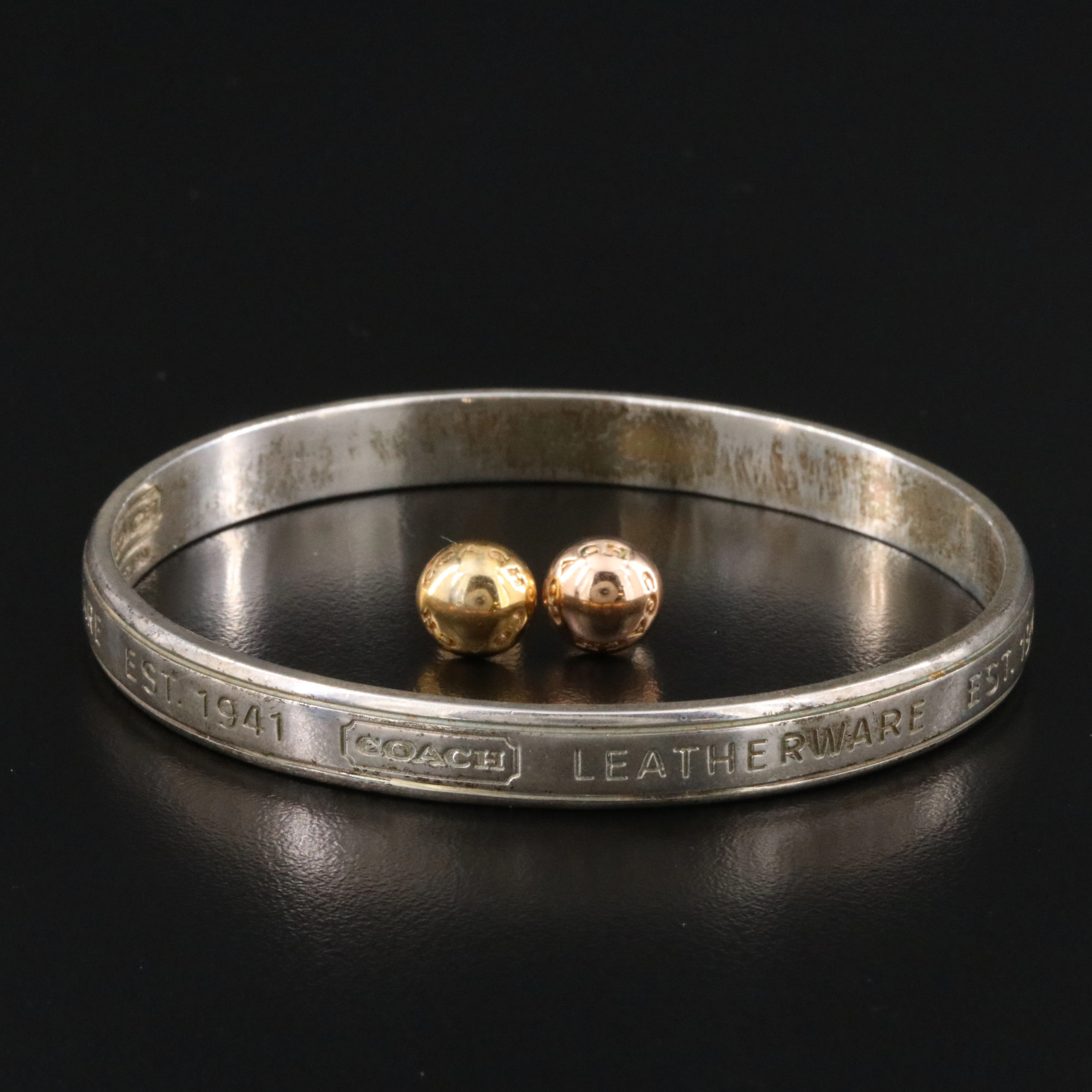 Coach Sterling Bangle Bracelet and Stud Earrings
