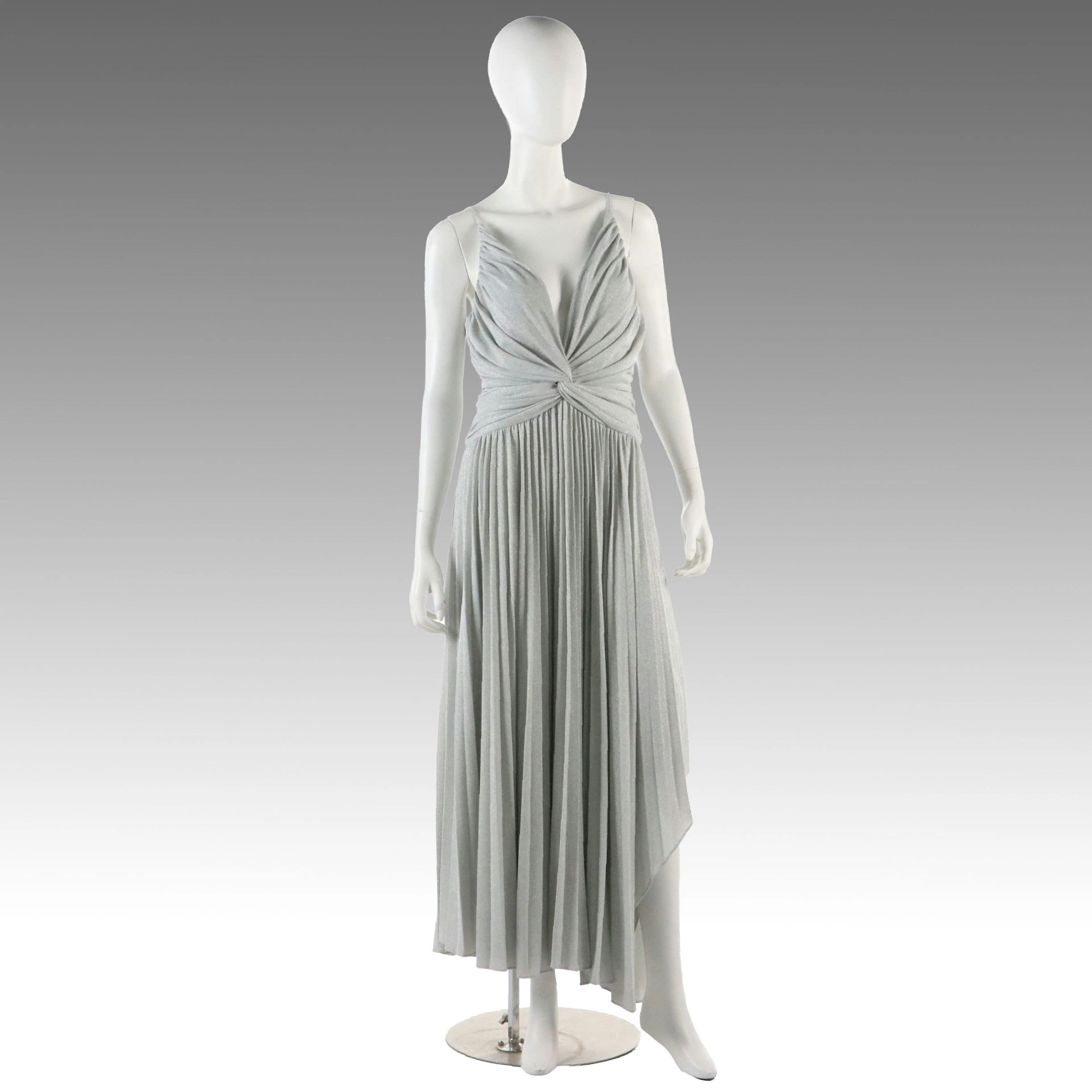 Halston Jody V-Neck Cocktail Dress in Pleated Shimmer Jersey Knit