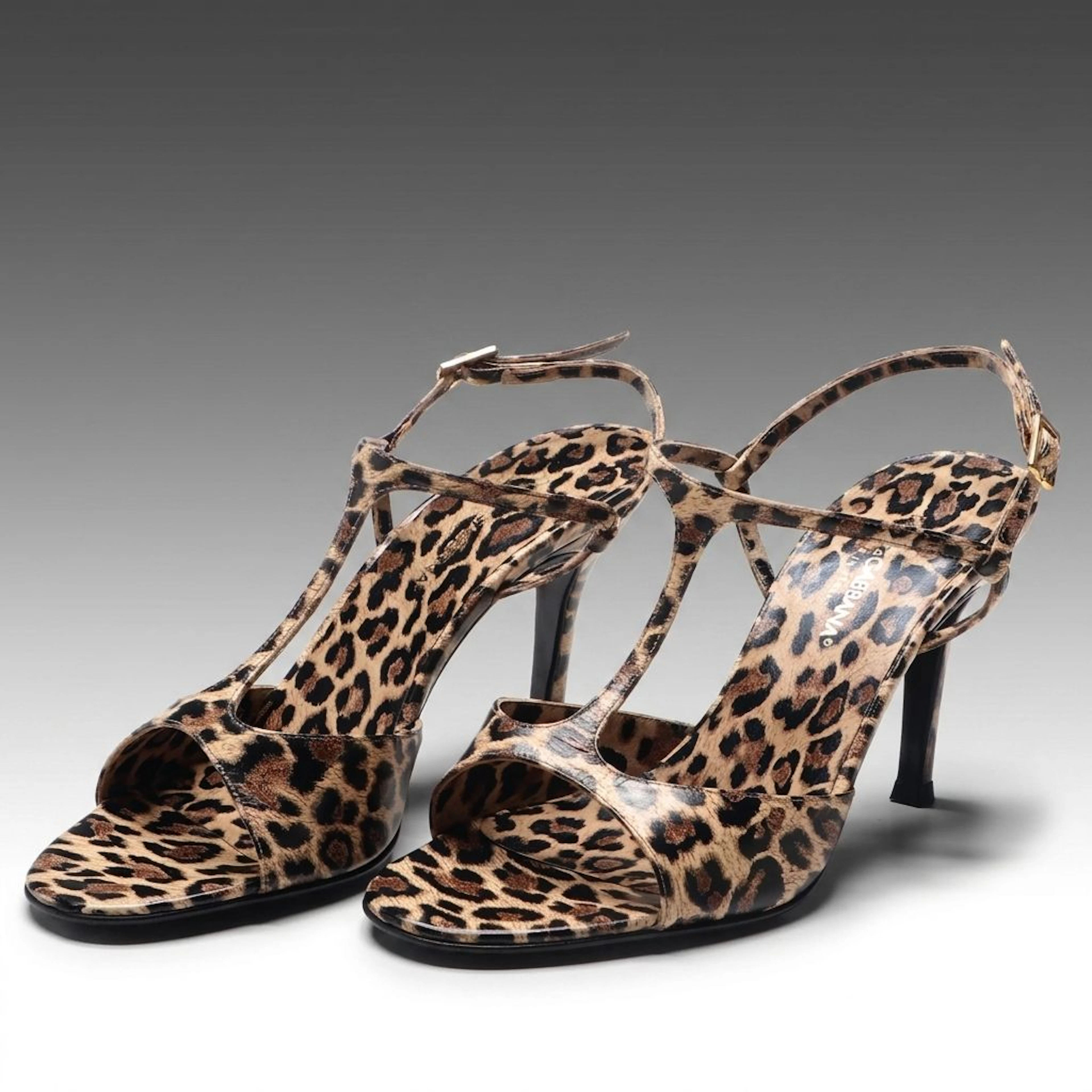 Dolce & Gabbana Leopard Pattern T-Strap Dress Sandals with Box