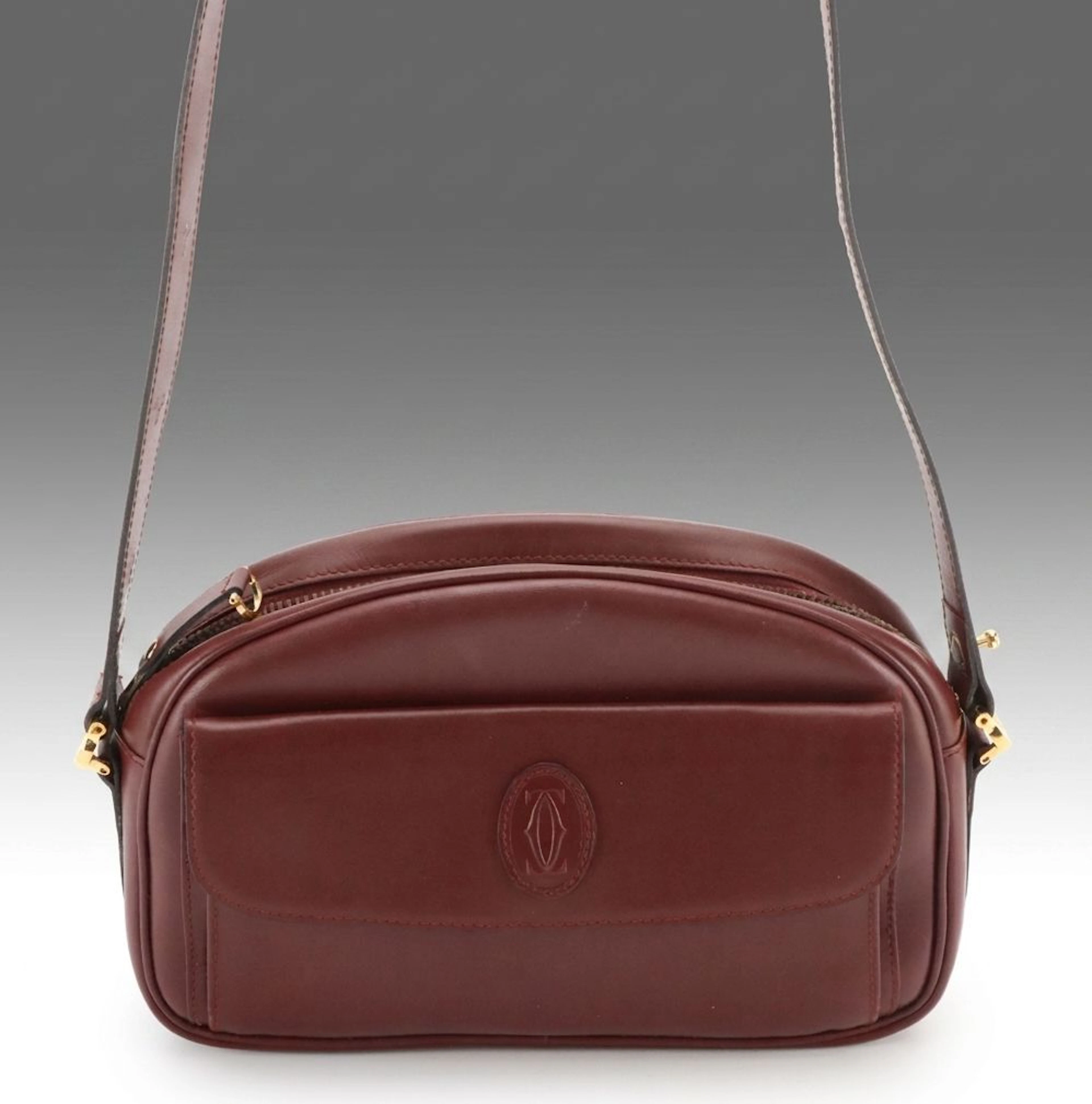 Cartier Must de Cartier Front Pocket Camera Bag in Burgundy Calfskin Leather