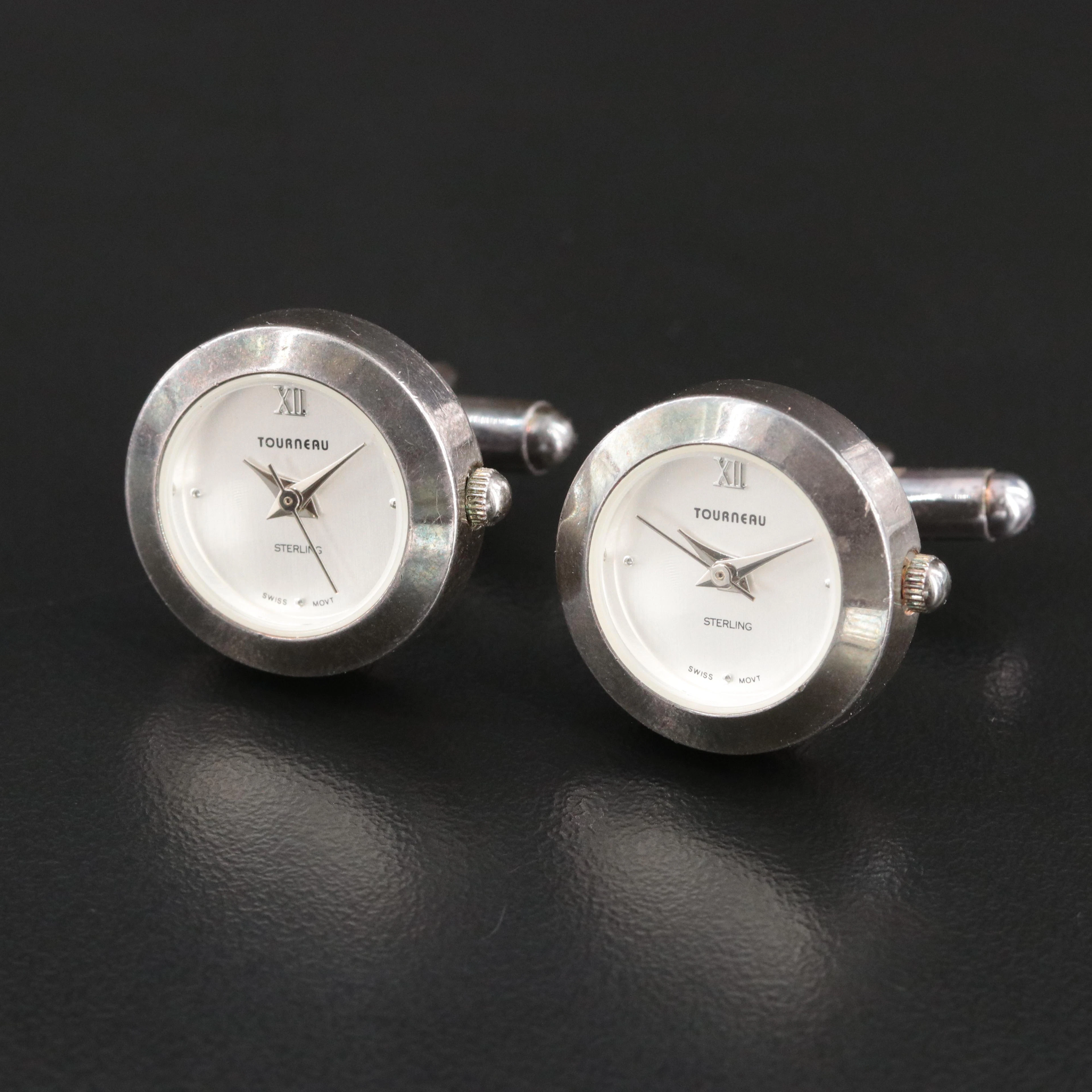 Tourneau Sterling Silver Quartz Watch Cufflink Set