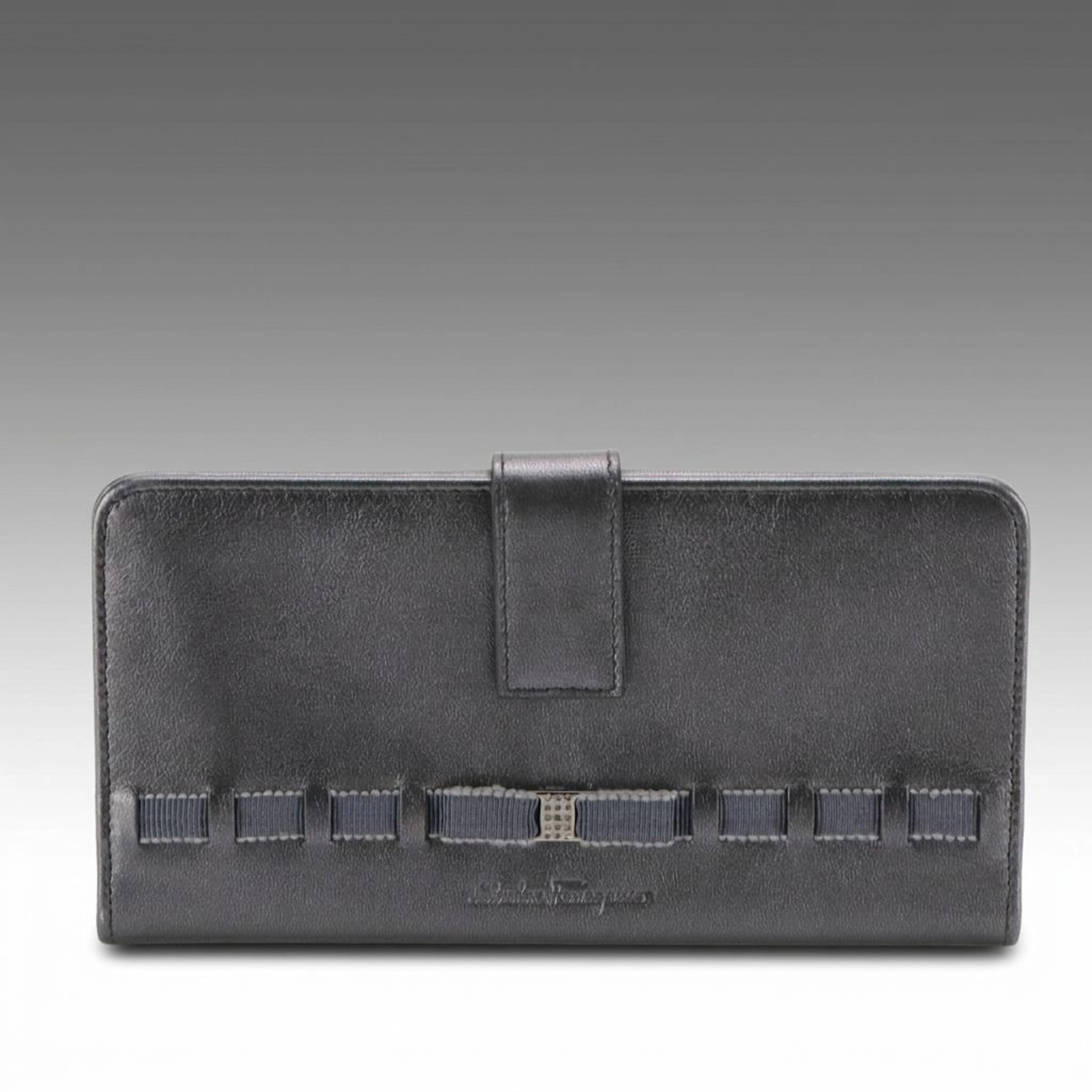Salvatore Ferragamo Vara Ribbon Bifold Long Wallet in Metallic Leather