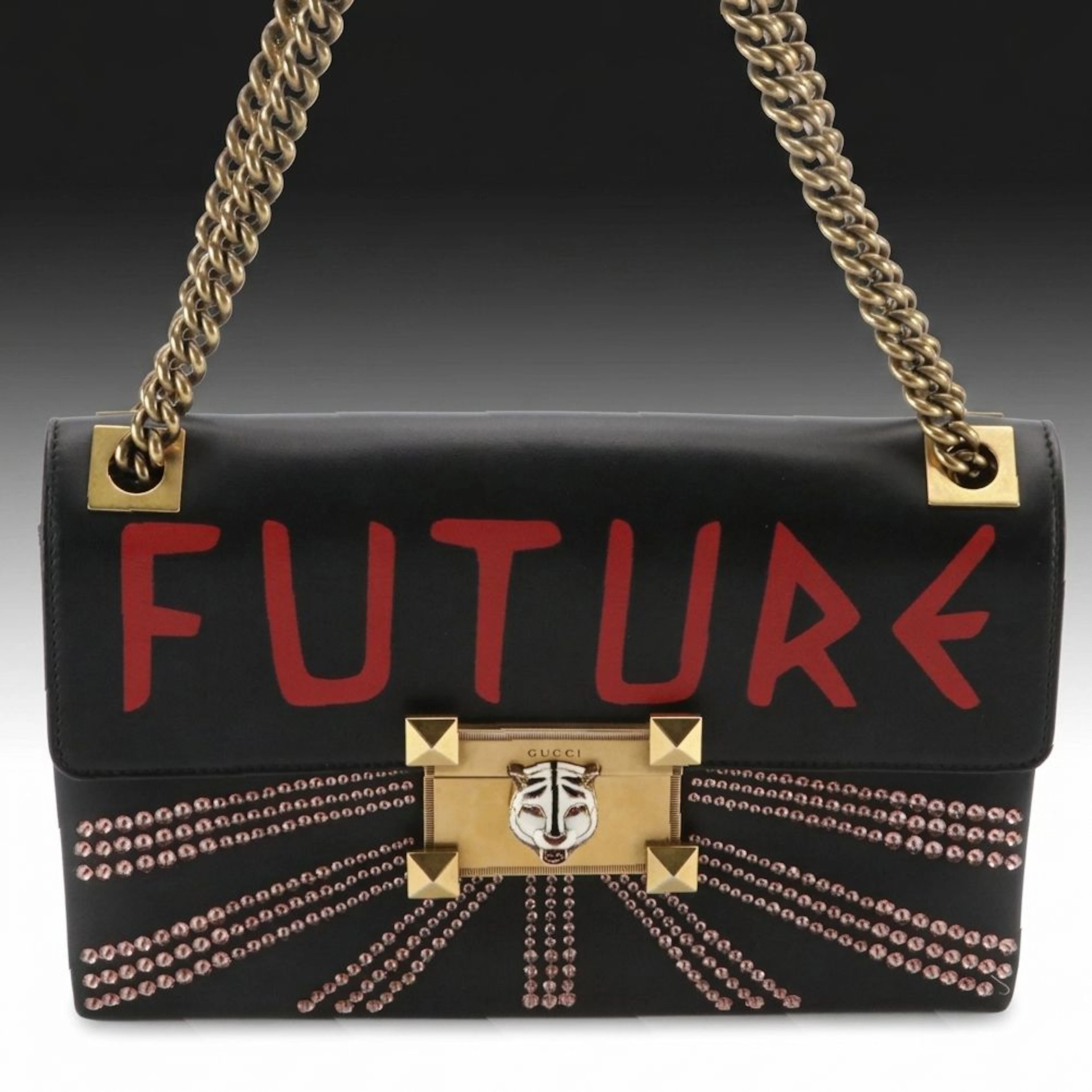 Gucci Osiride Future Chain Strap Shoulder Bag in Rhinestoned Calfskin Leather