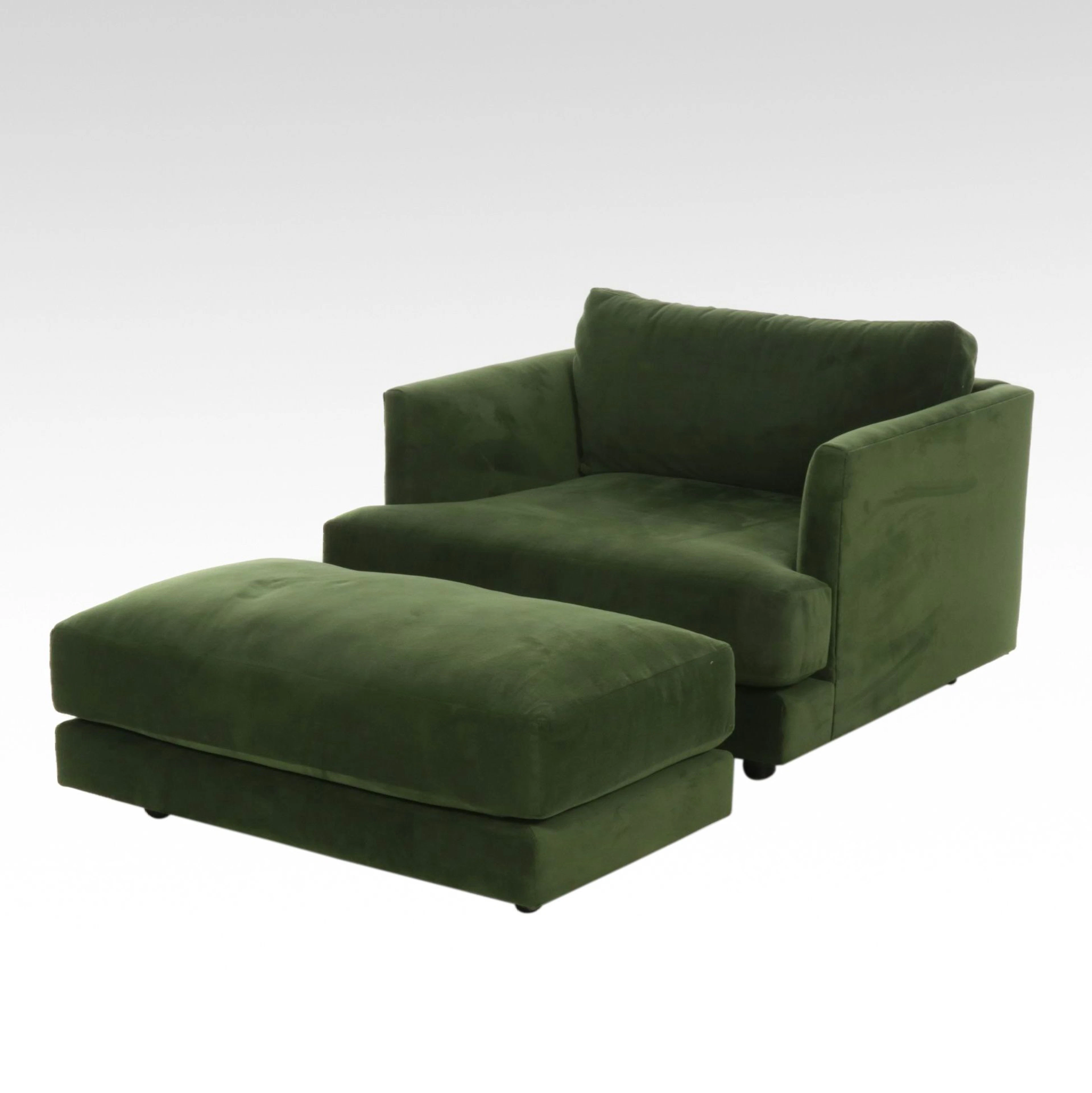 West Elm Velvet Upholstered Cube Lounge Chair and Ottoman, 2021