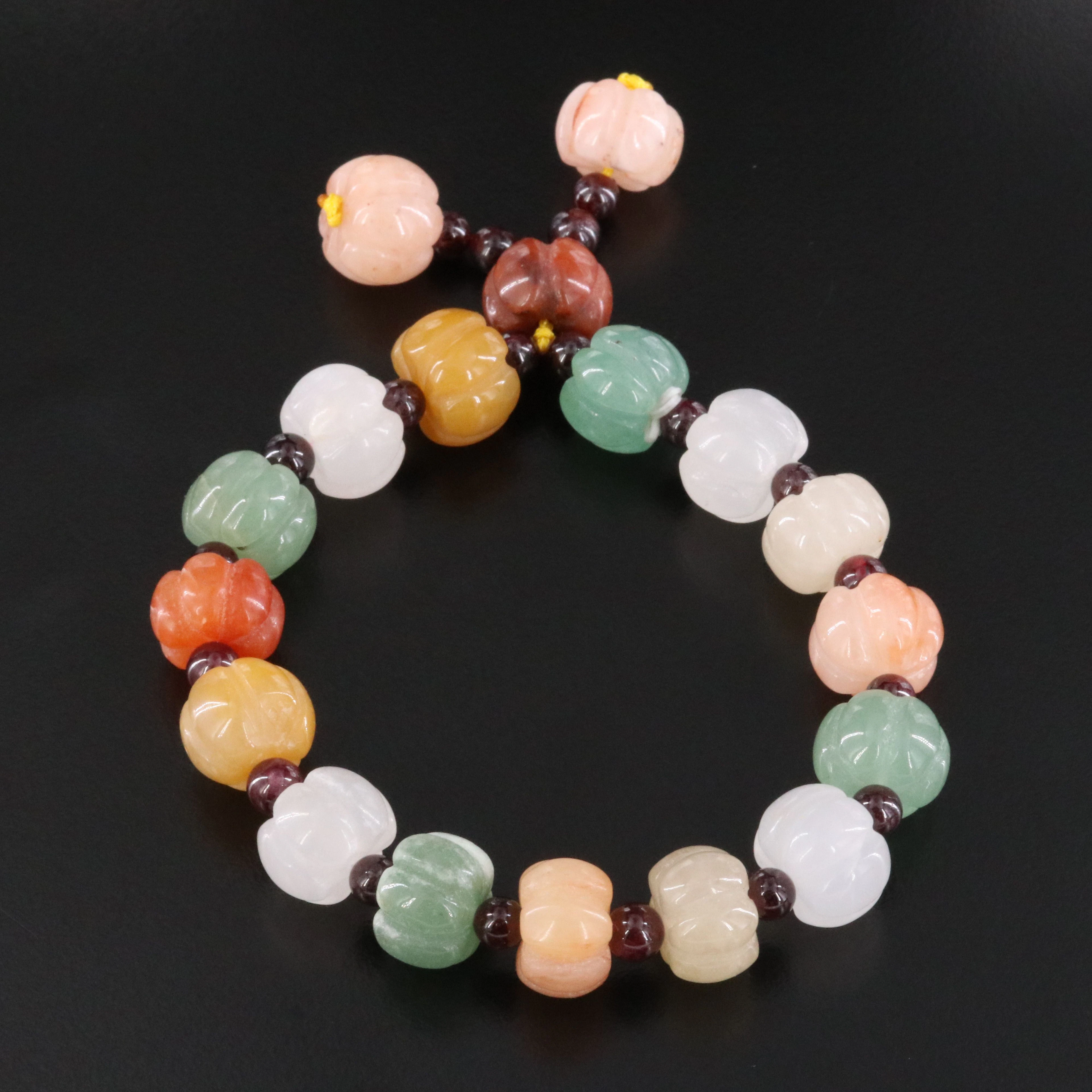 Carved Gemstone Bracelet Featuring Aventurine and Jadeite