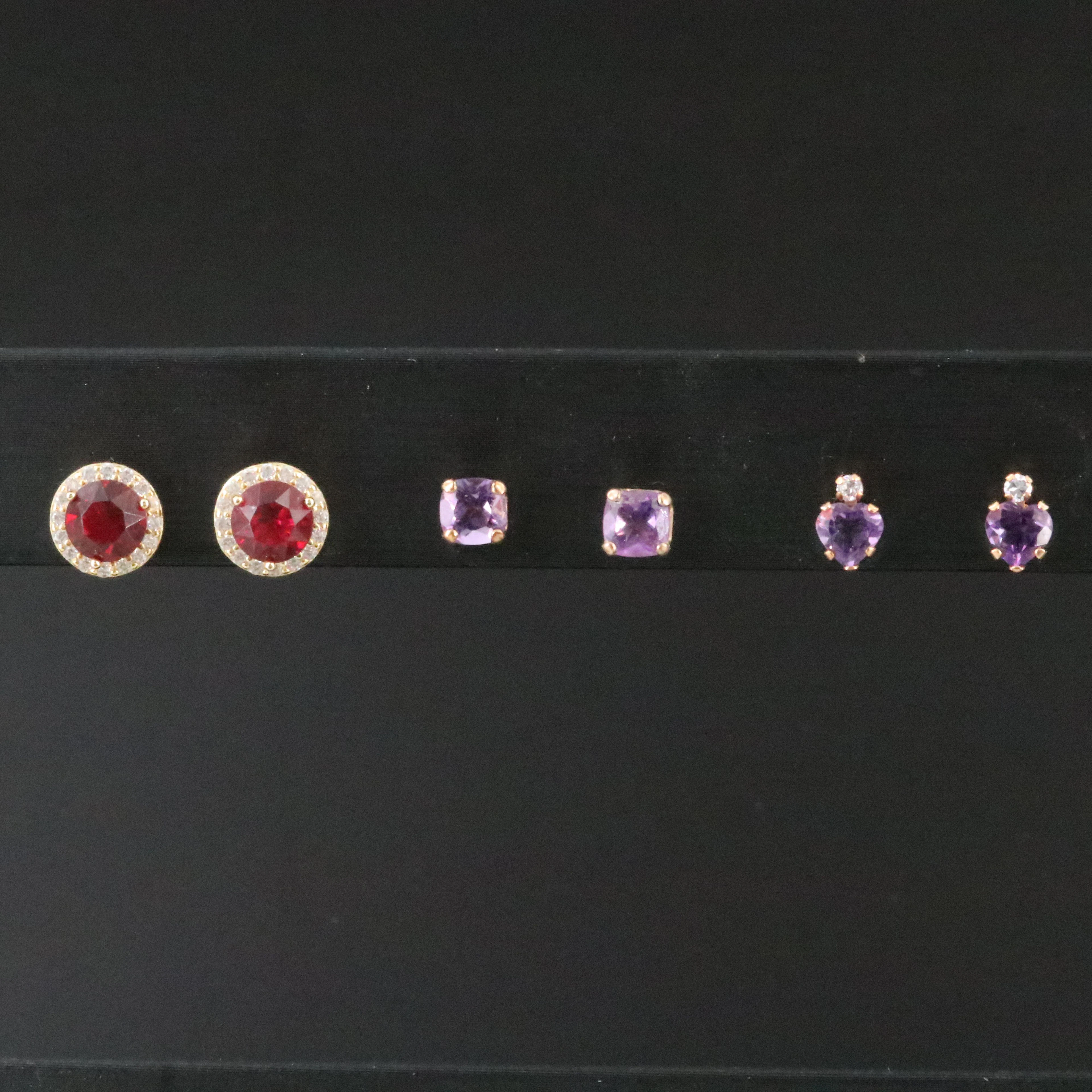 Sterling and 10K Earrings Including Amethyst, CZ and Glass