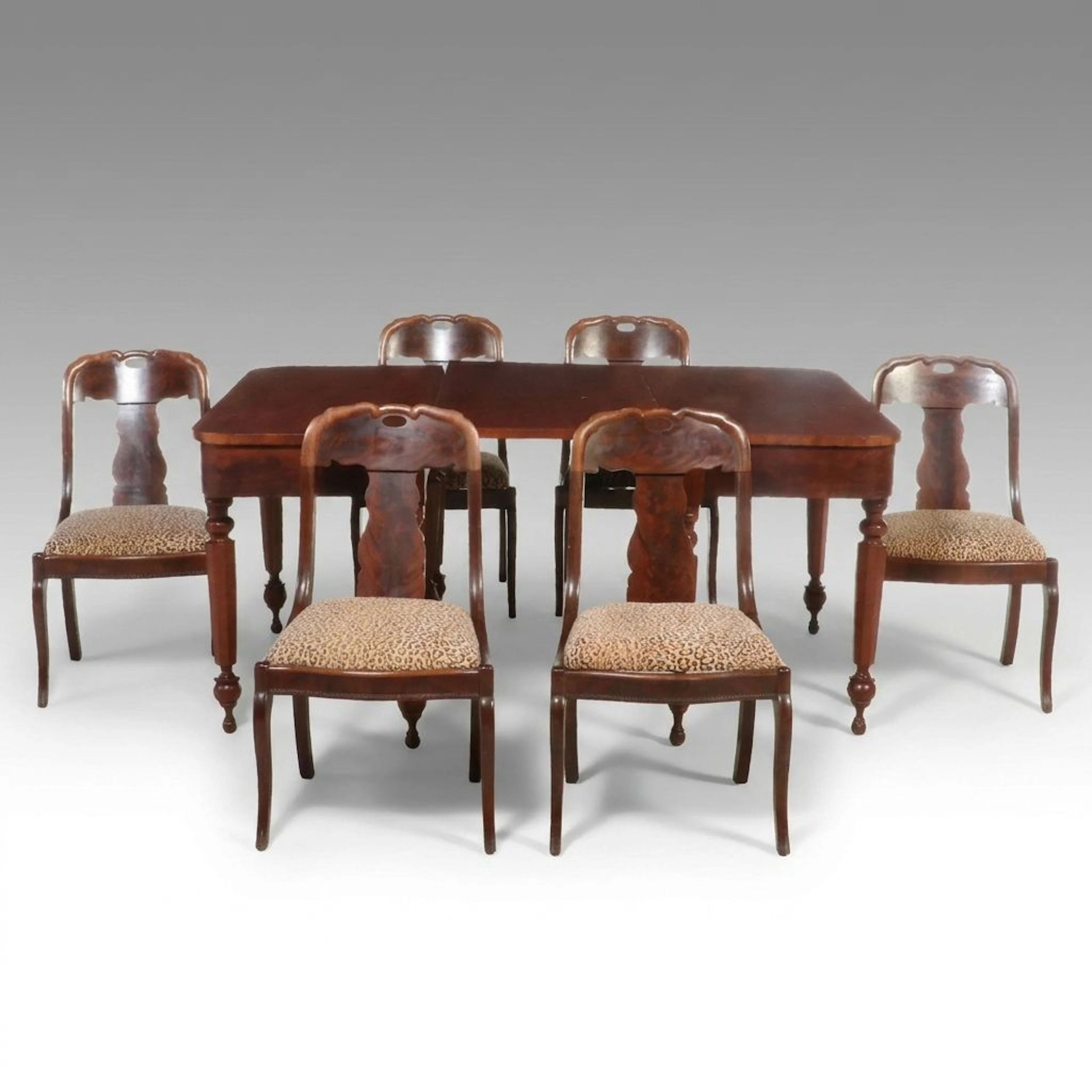 American Empire Style Mahogany Drop-Leaf Dining Table and Six Chairs