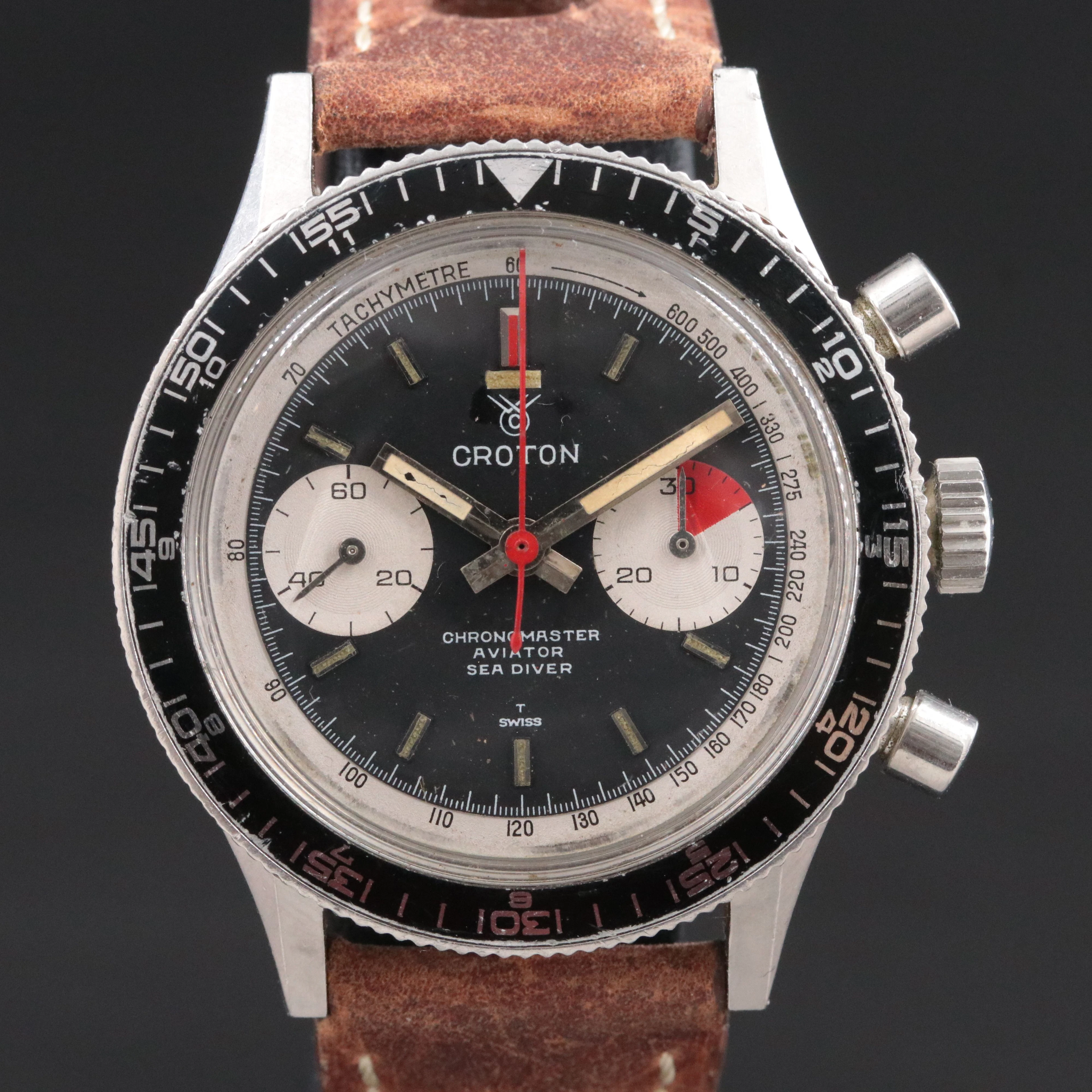 Vintage Croton Chronomaster Aviator Sea Diver Landeron 248 Movement Watch