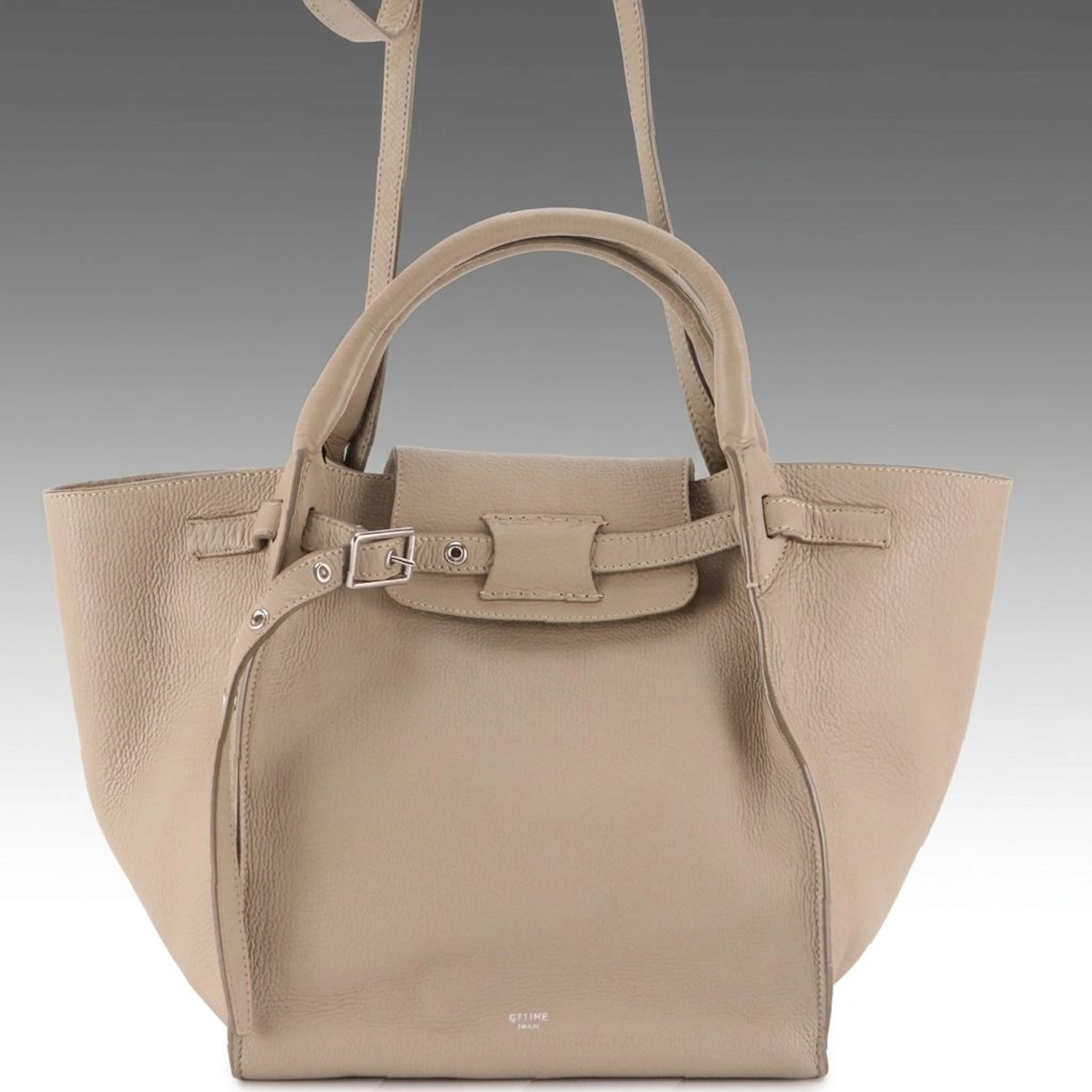 Celine Small Big Bag Buckle Tote Bag in Taupe Grained Calfskin