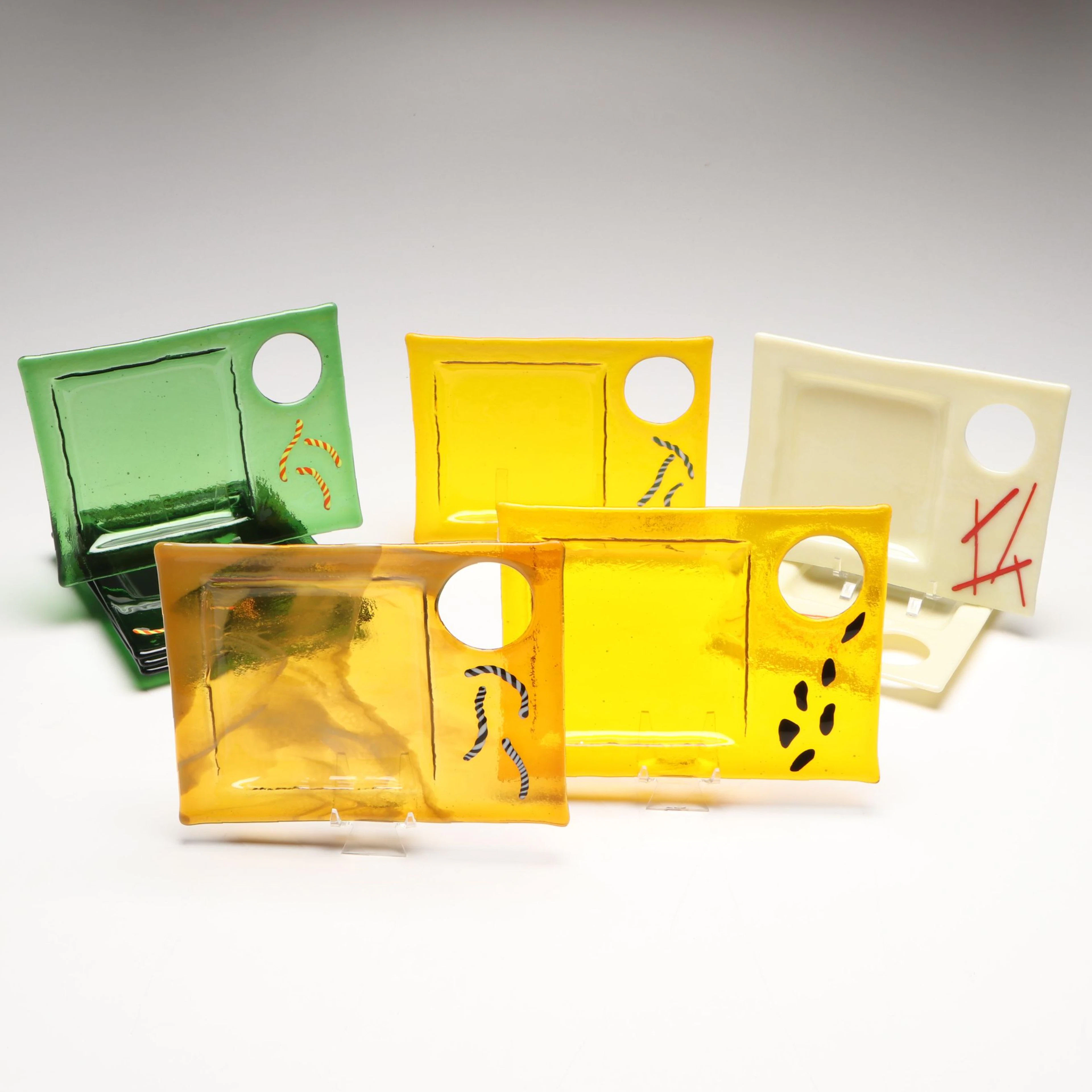 Artist Signed Fused Art Glass Hors D'oeuvres Plates