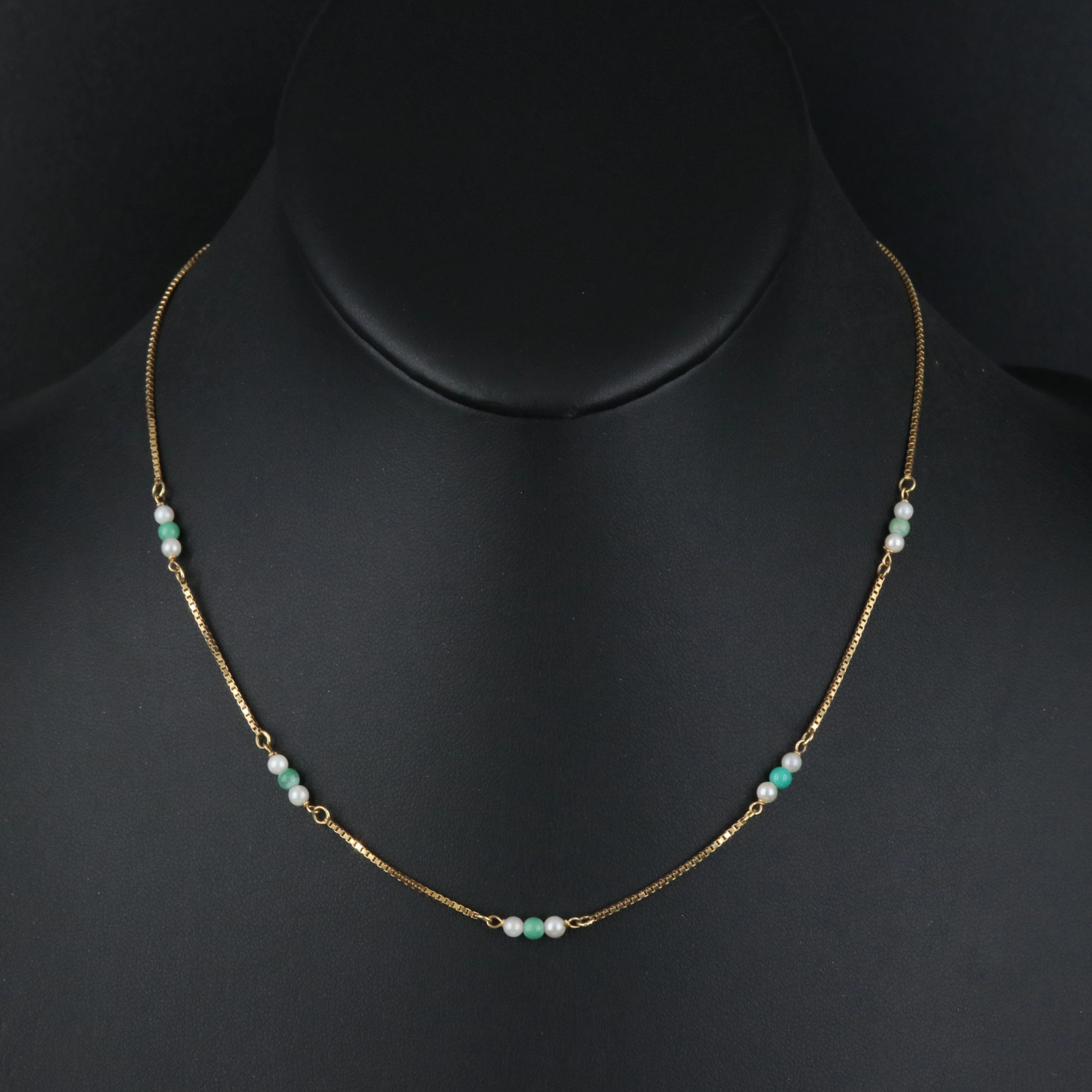 14K Turquoise and Pearl Station Necklace
