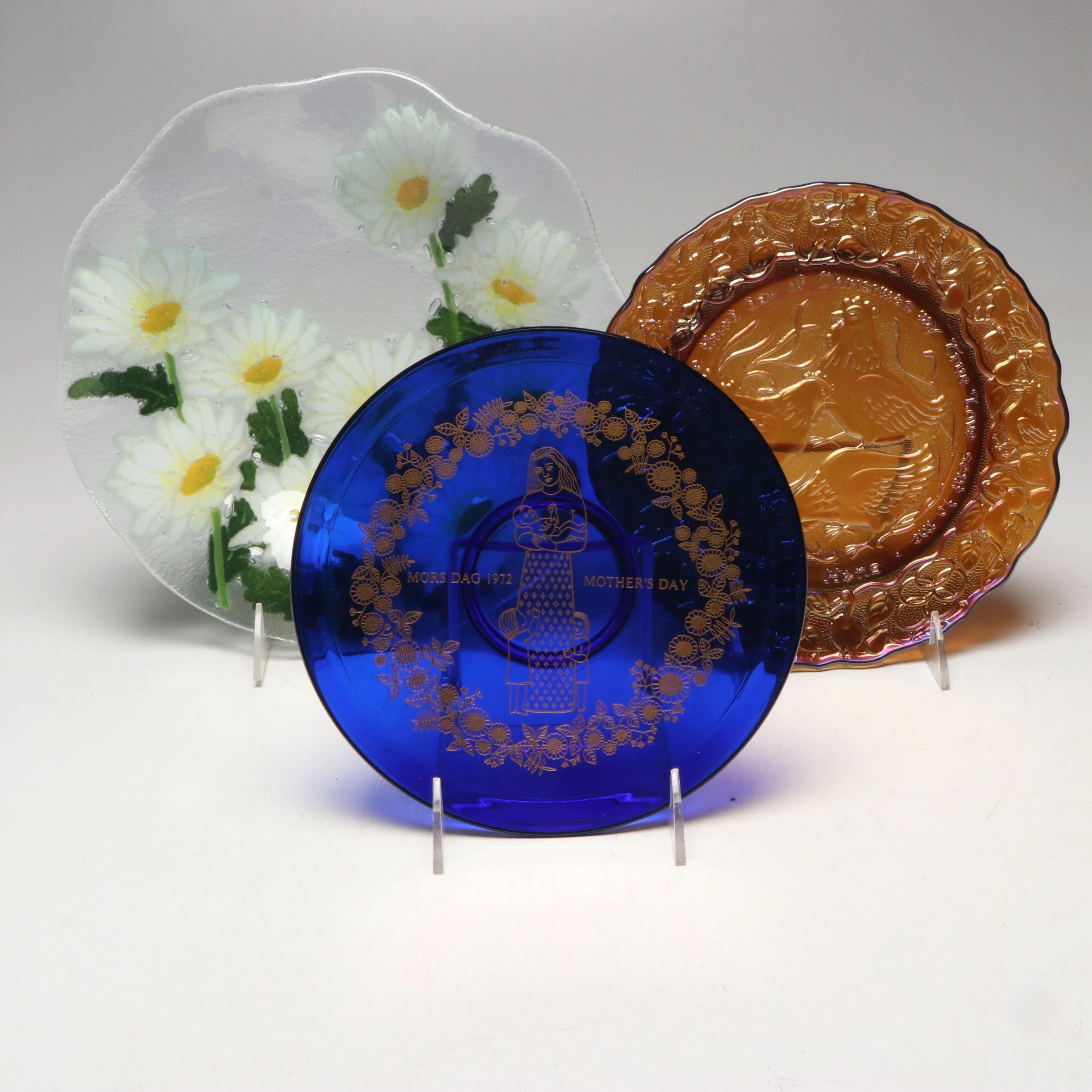 Imperial and Orrefors Glass Plates, with Peggy Karr Glass Bowl