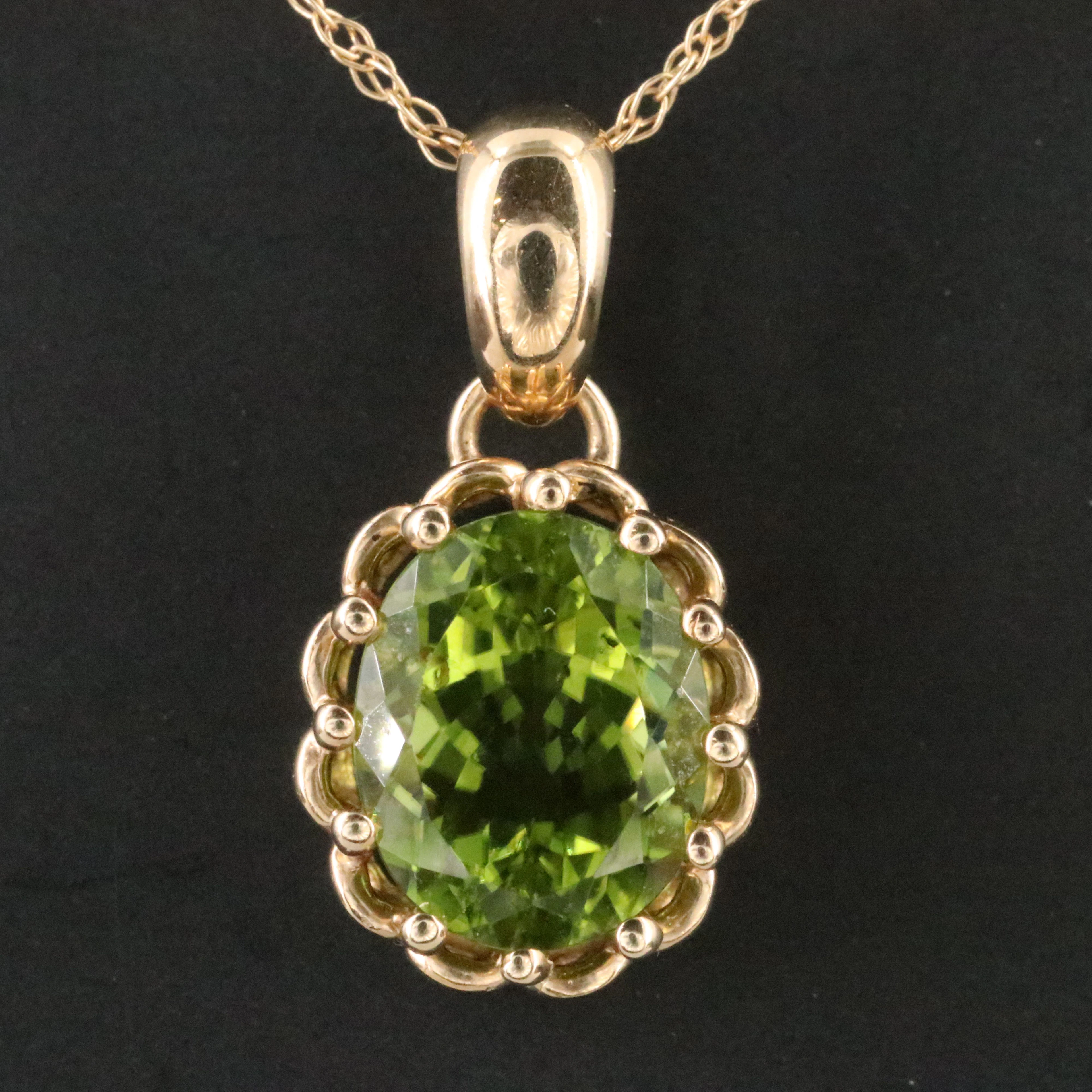 10K Peridot Pendant on 14K Chain Necklace