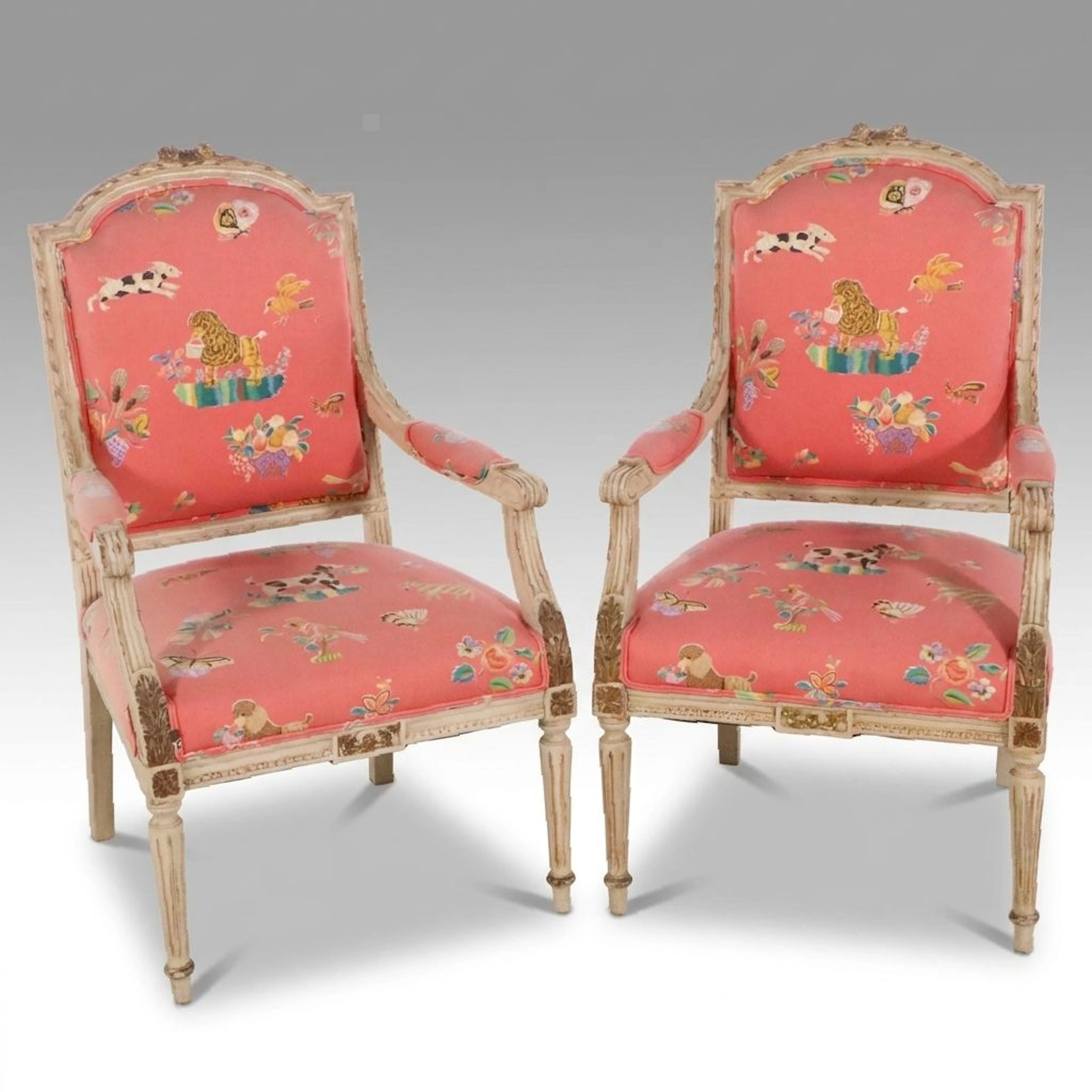 Pair of French Louis XV Style Painted Fauteuils, 20th Century