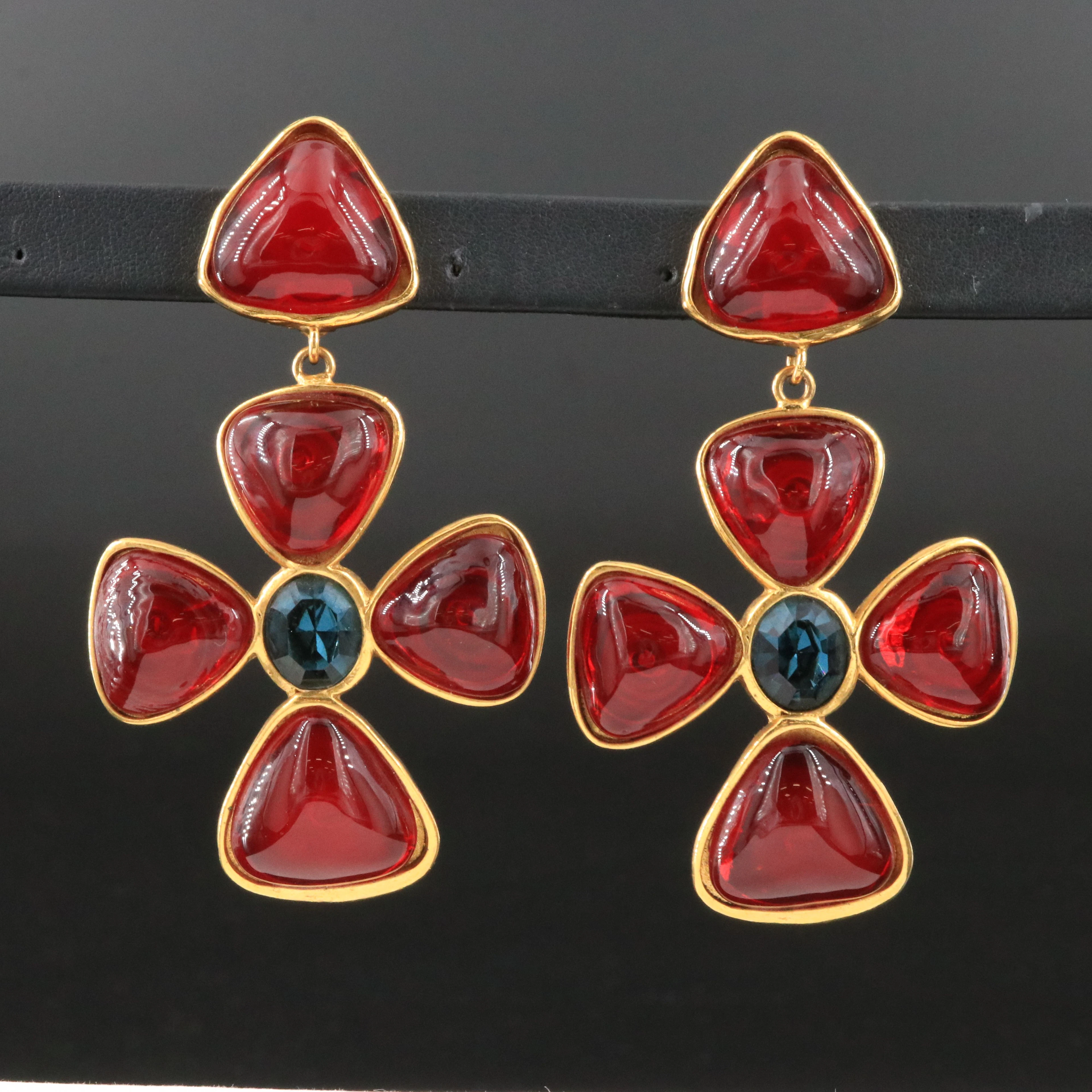 Chanel Gripoix Glass and Crystal Clip Earrings 1989