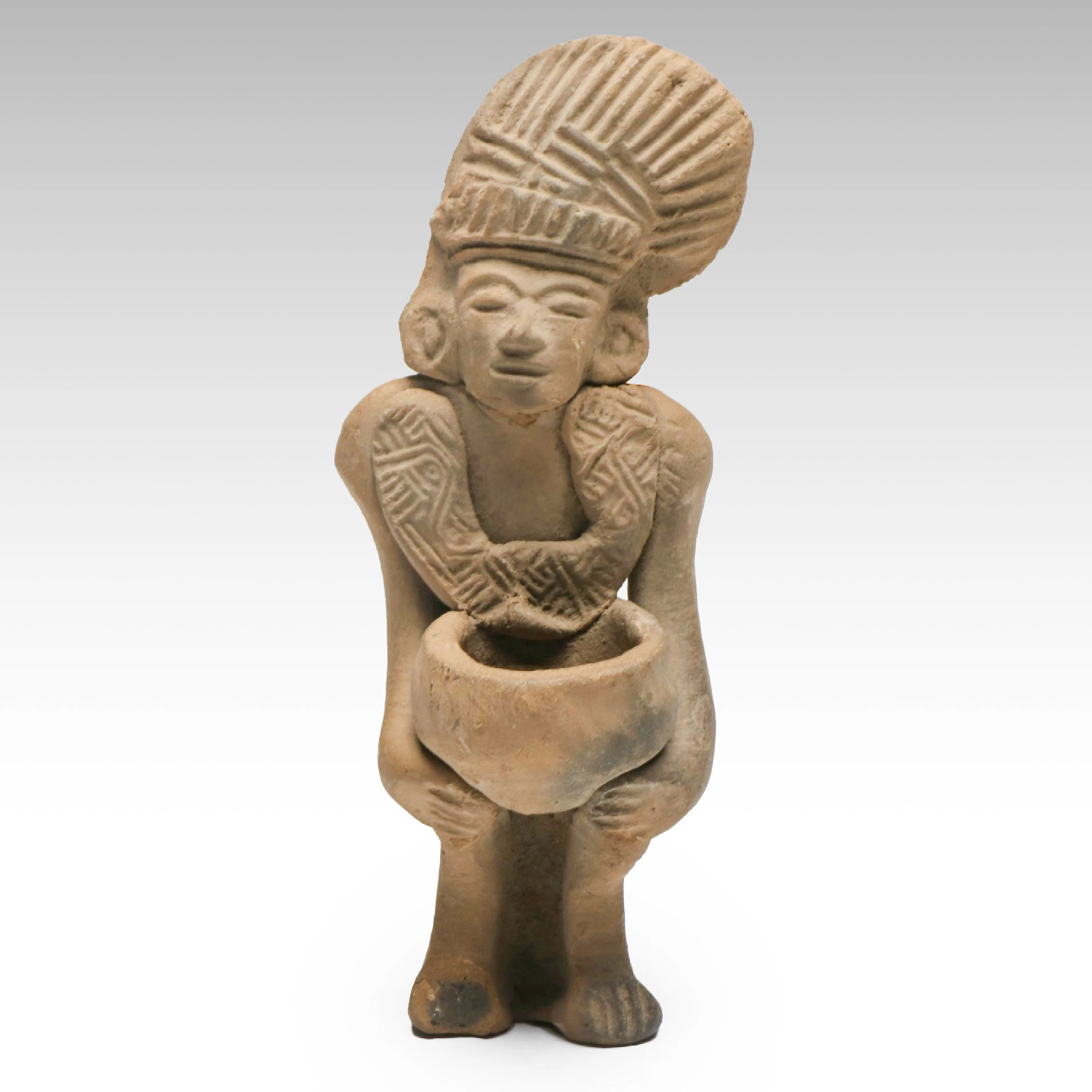 Pre-Columbian Style Clay Reproduction Figure, Vintage