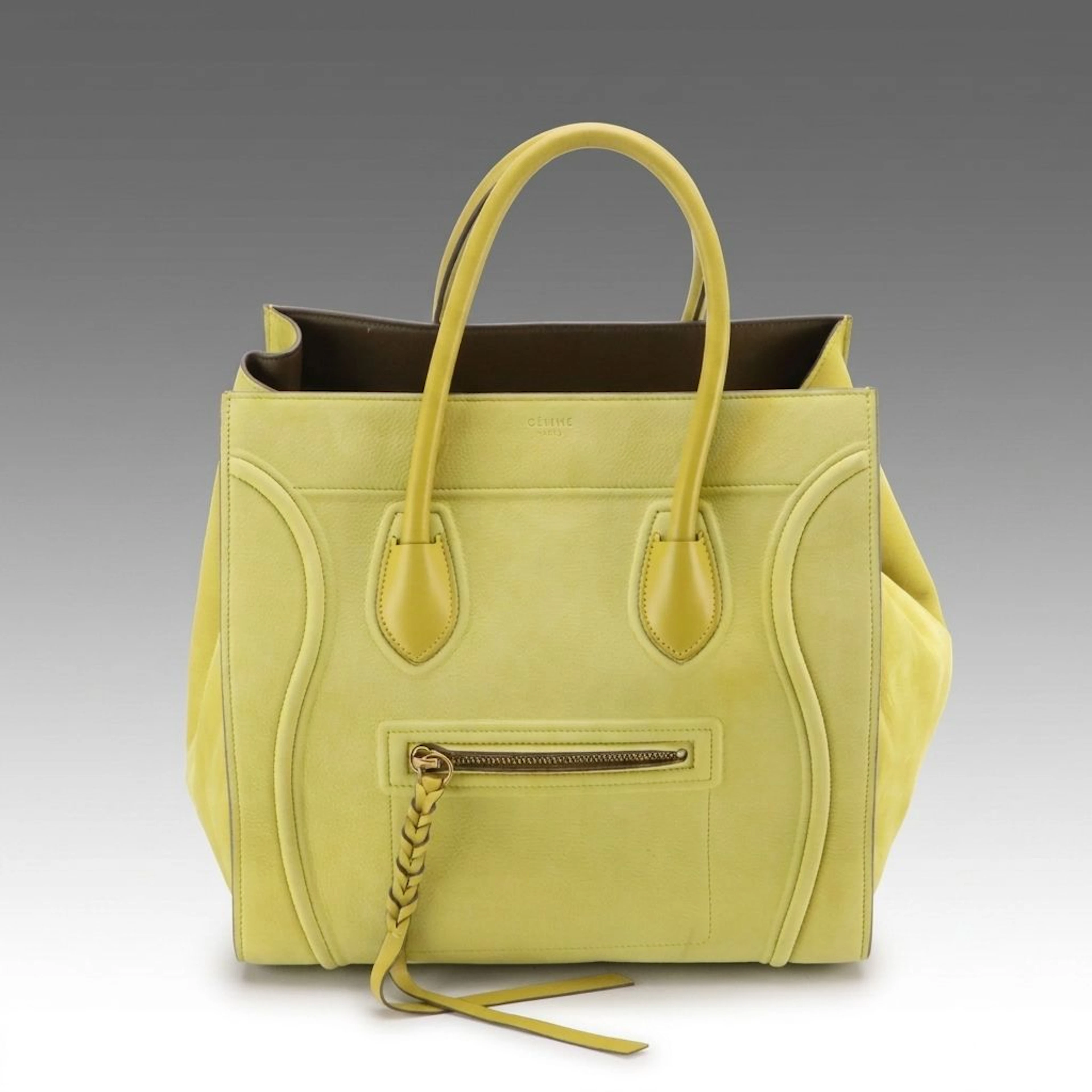Céline Phantom Tote Bag in Chartreuse Calfskin and Nubuck Leather