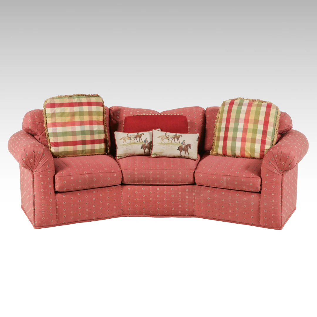 Sherrill Furniture Curved Upholstered Sofa with Accent Pillows, Late 20th C.