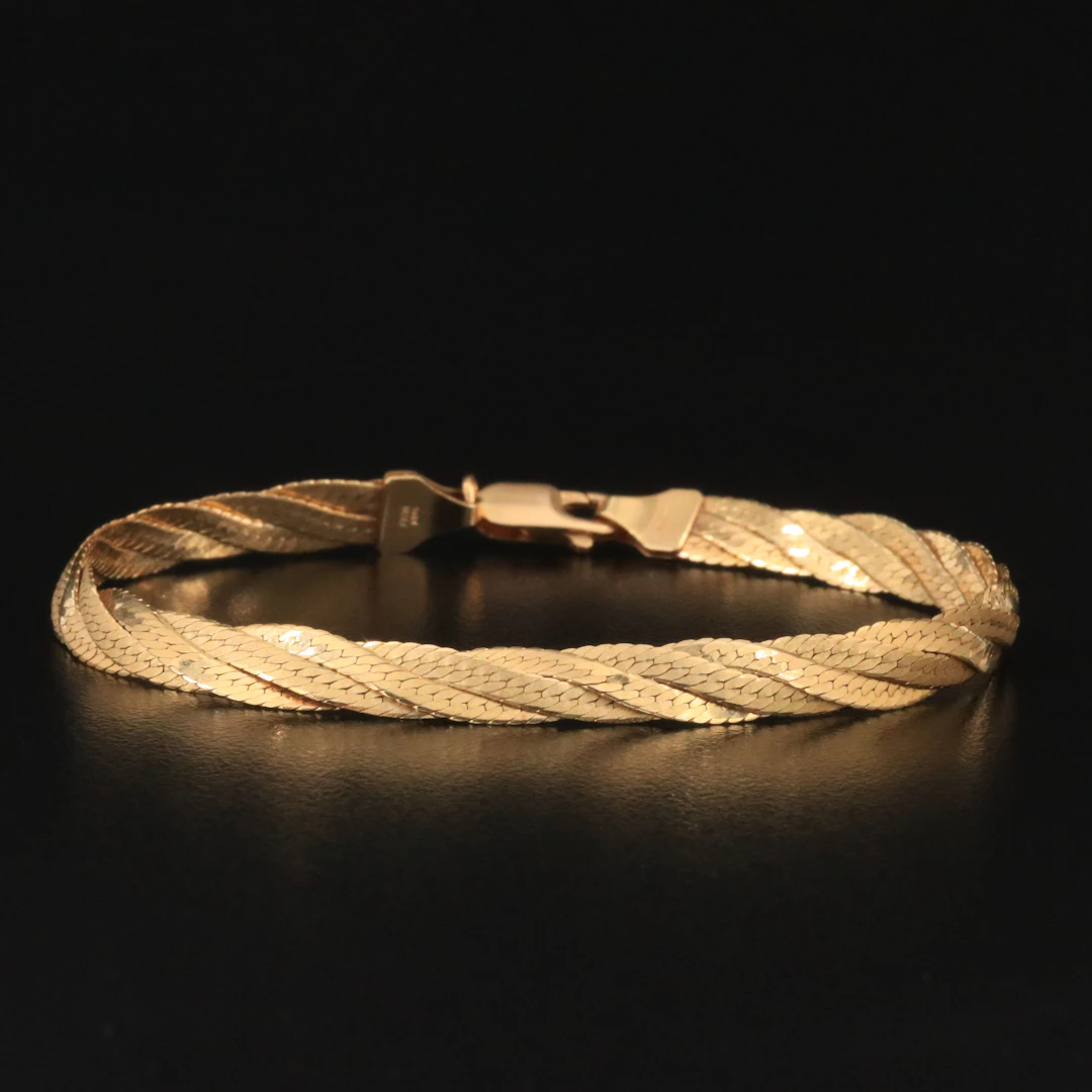 14K Braided Herringbone Chain Bracelet
