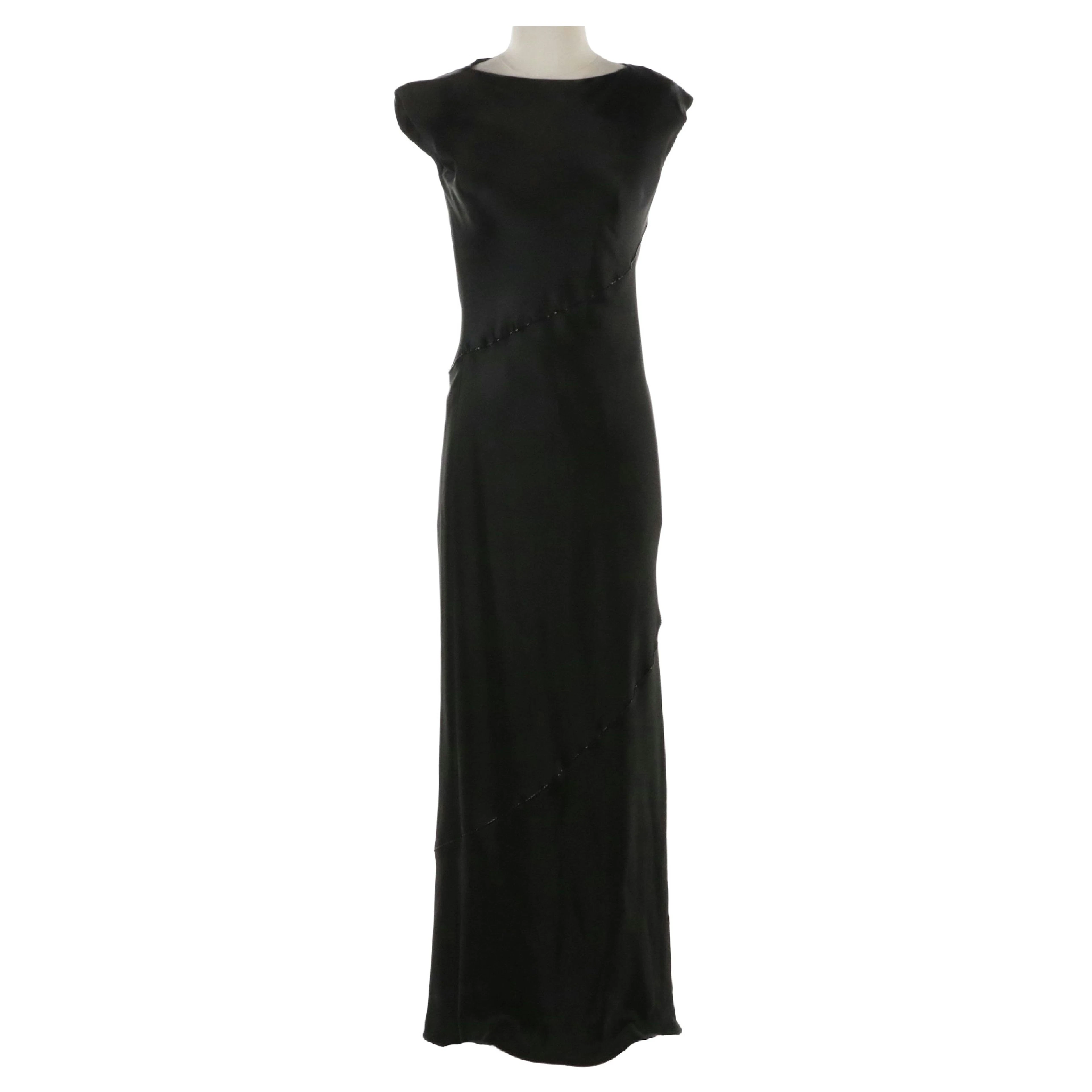 Emanuel Ungaro Black Rayon Blend Evening Dress with Beaded Trimming