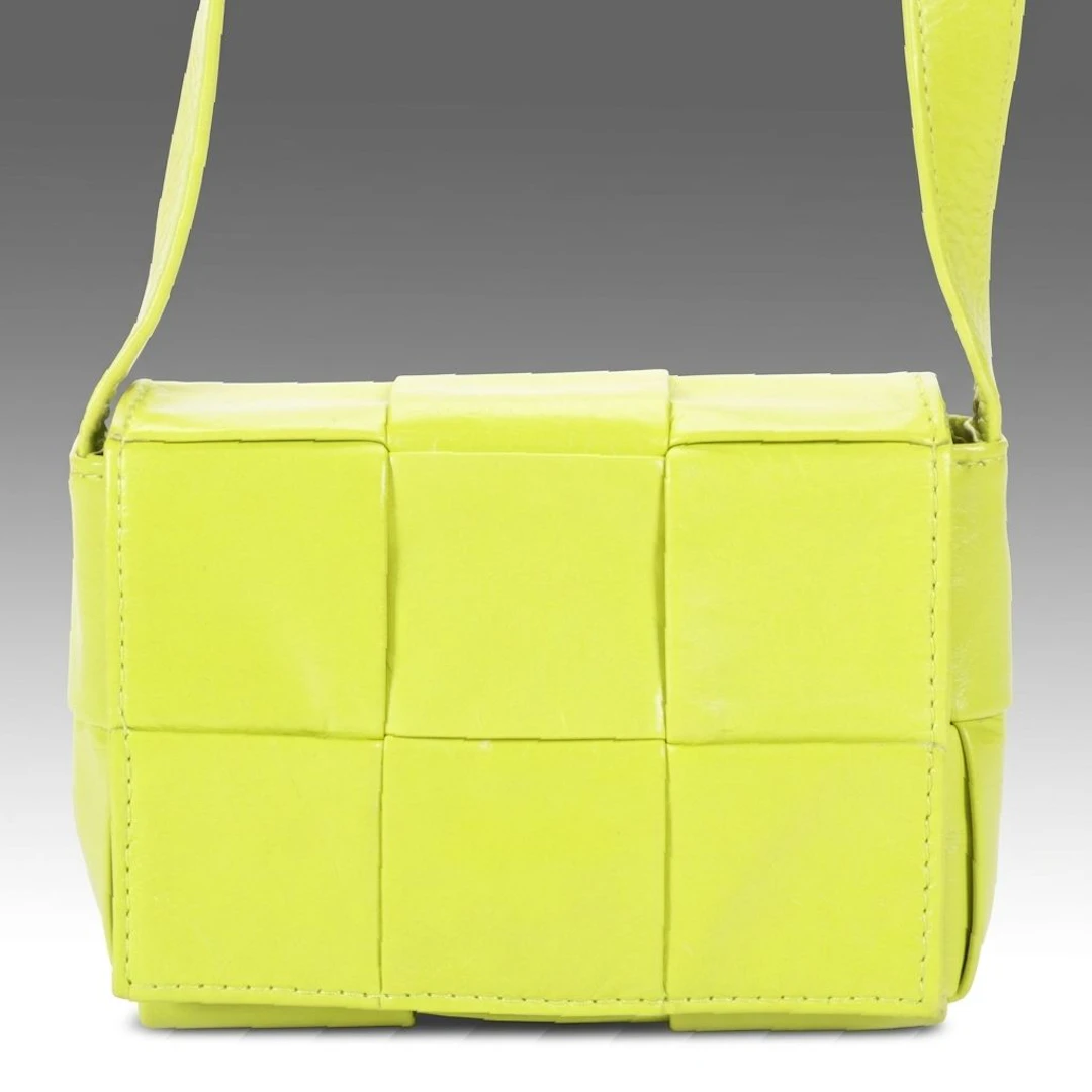 Bottega Veneta Mini Candy Cassette Crossbody in Chartreuse Intrecciato Lambskin