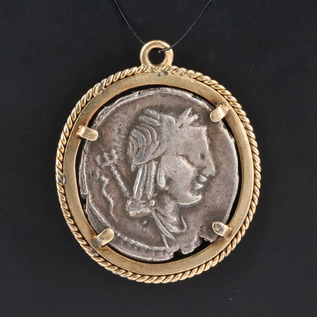 14K Pendant with Ancient Roman Republic AR Denarius Coin