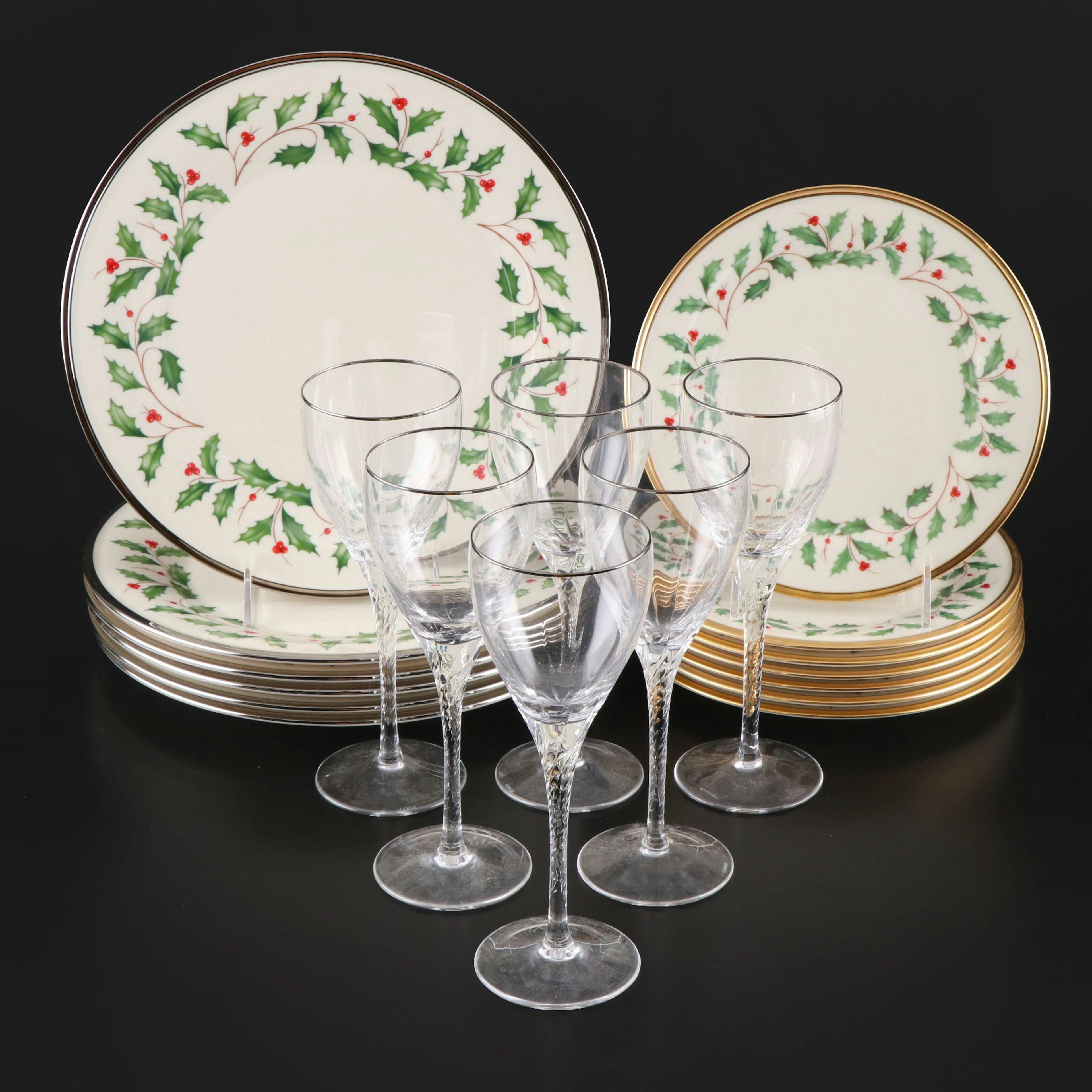 Lenox "Holiday" Porcelain Dinnerware and "Encore" Wine Glasses