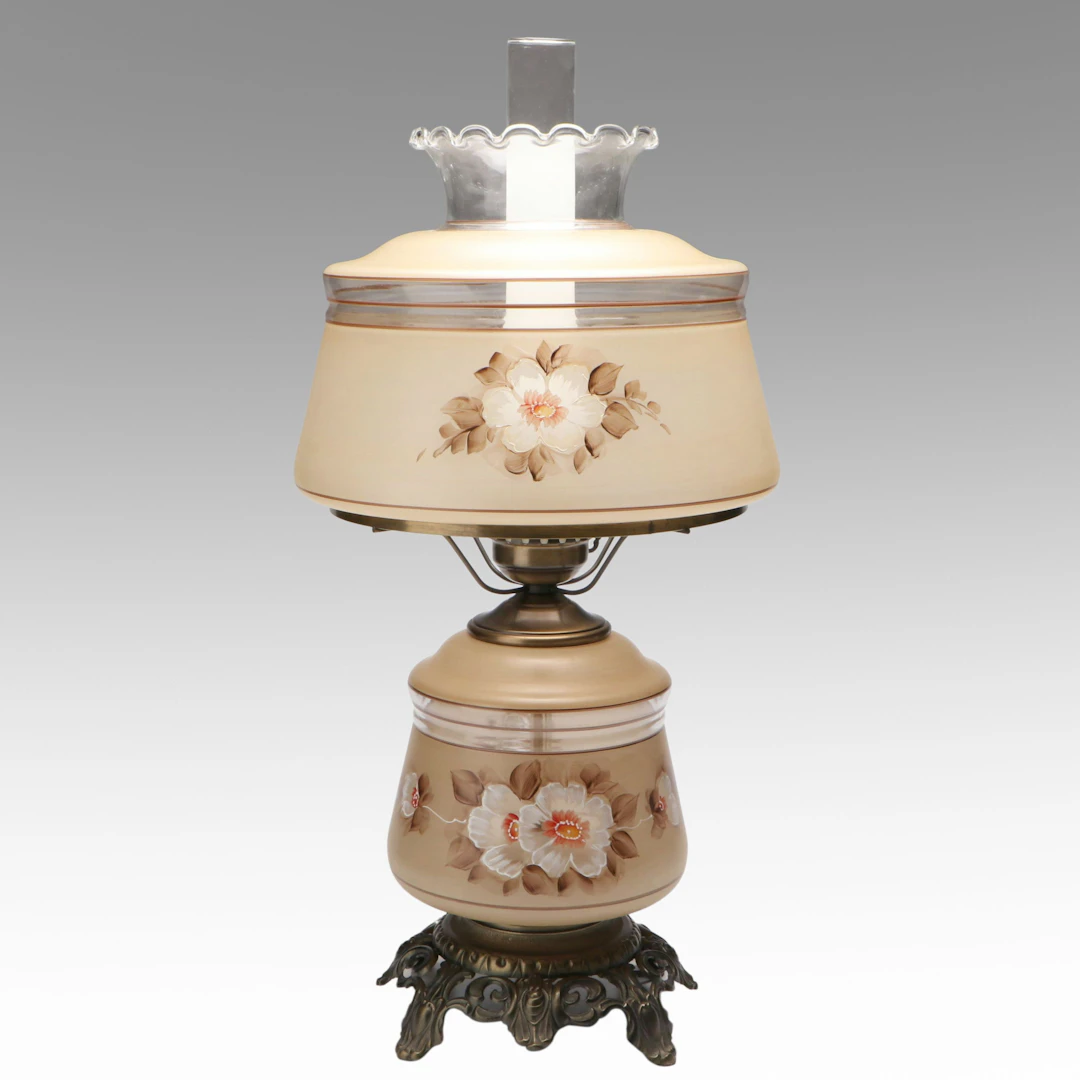 Victorian Style Floral Parlor Lamp, Late 20th Century