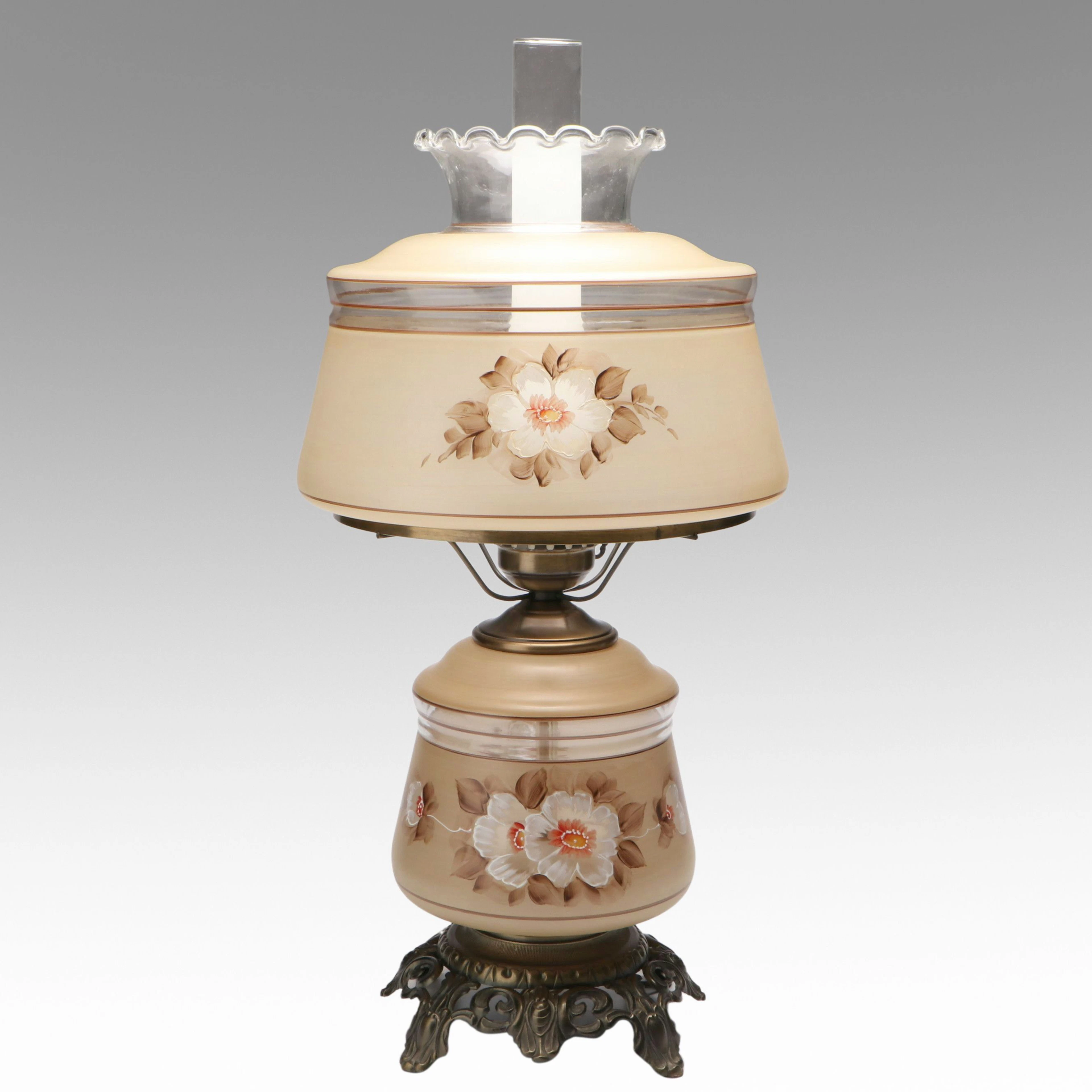 Victorian Style Floral Parlor Lamp, Late 20th Century