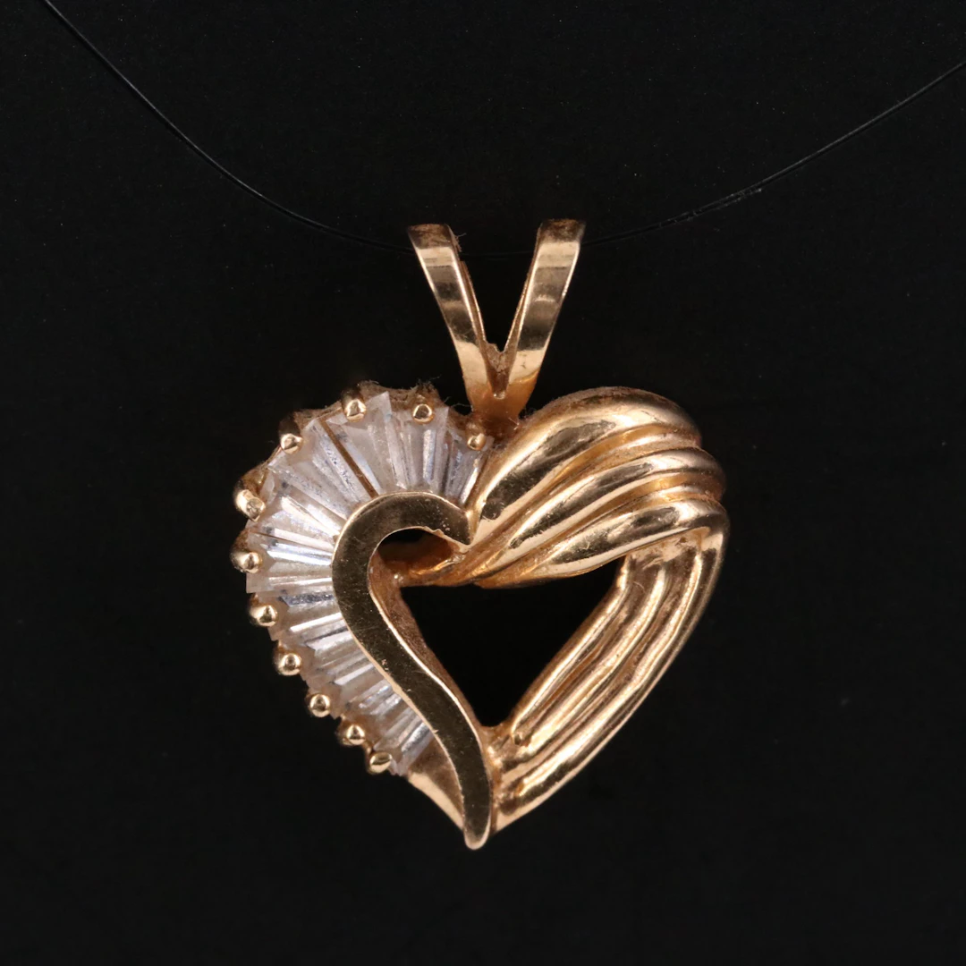 14K CZ Heart Pendant