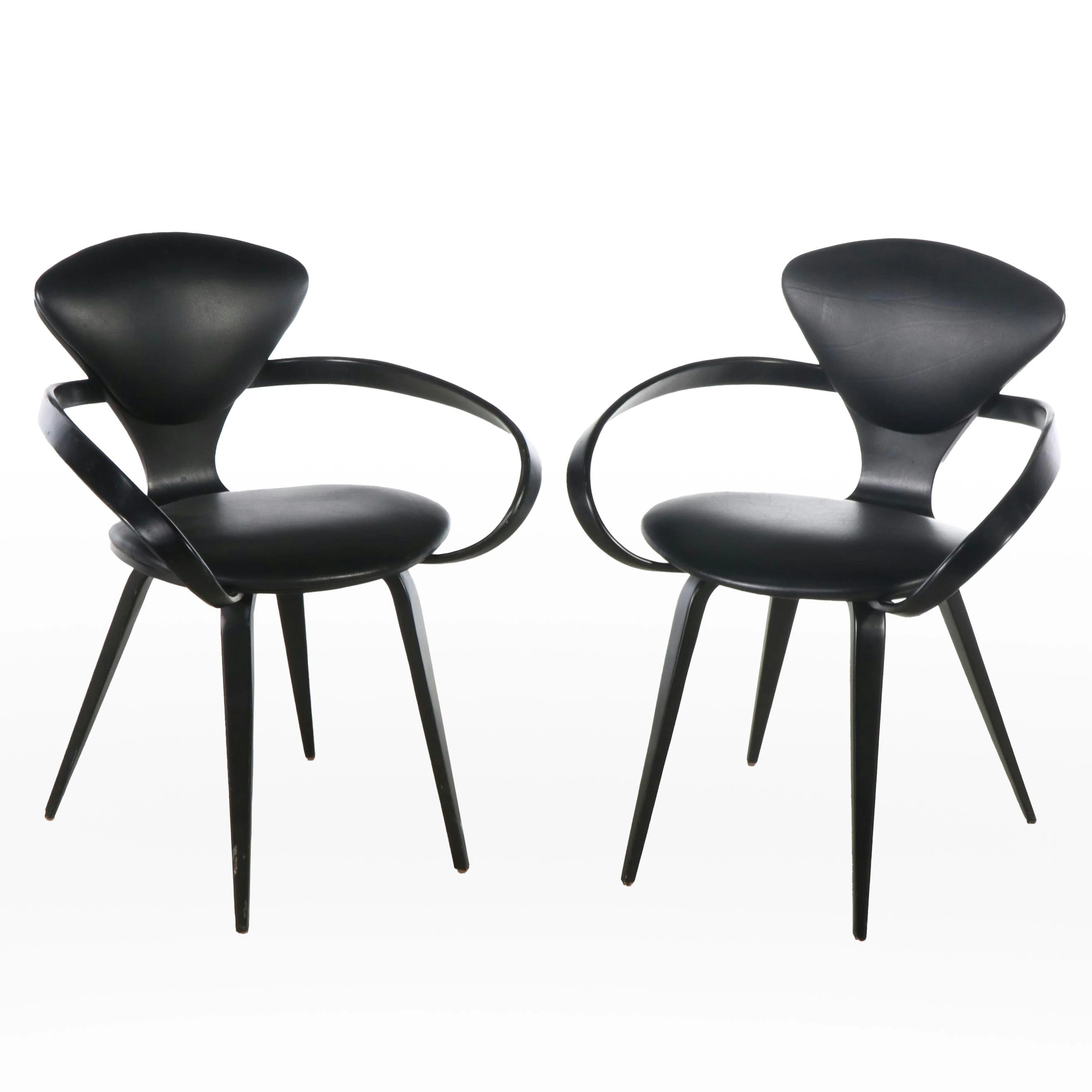 Black Strap-Arm Chairs after Norman Cherner