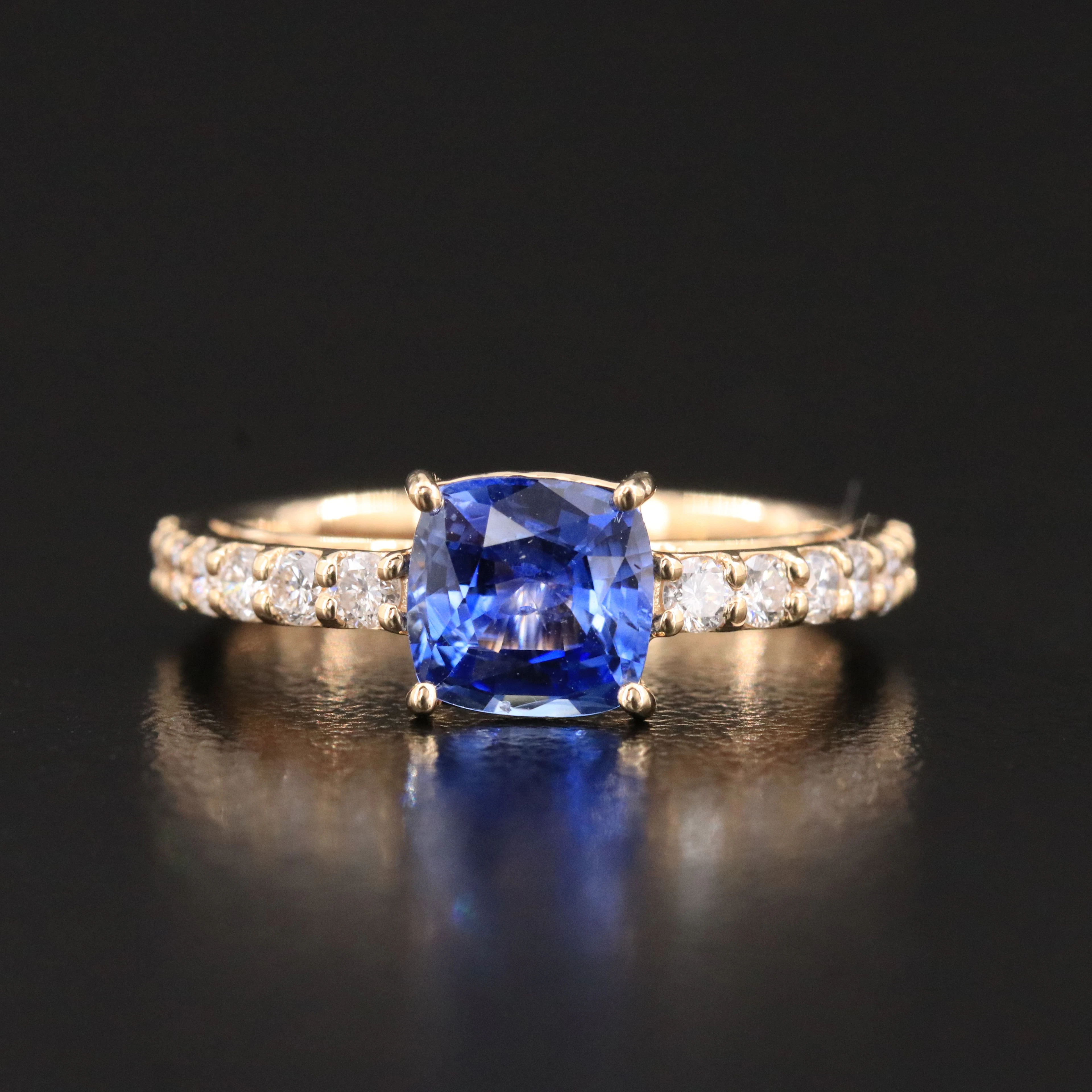 14K 1.45 CT Ceylon Sapphire and Diamond Ring with GIA Report