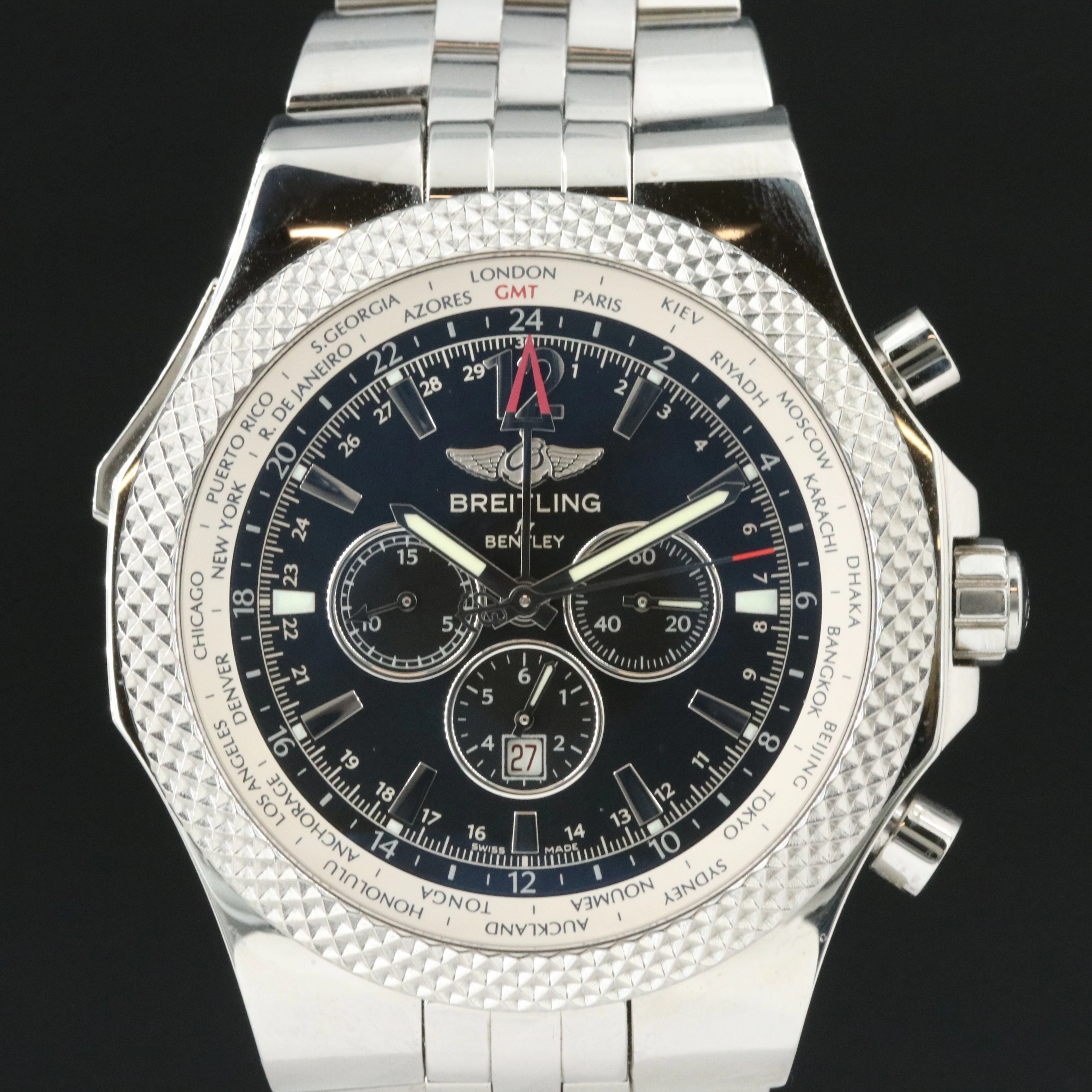 Breitling Bentley GMT Chronograph A47362 Black 49mm Steel Automatic Watch
