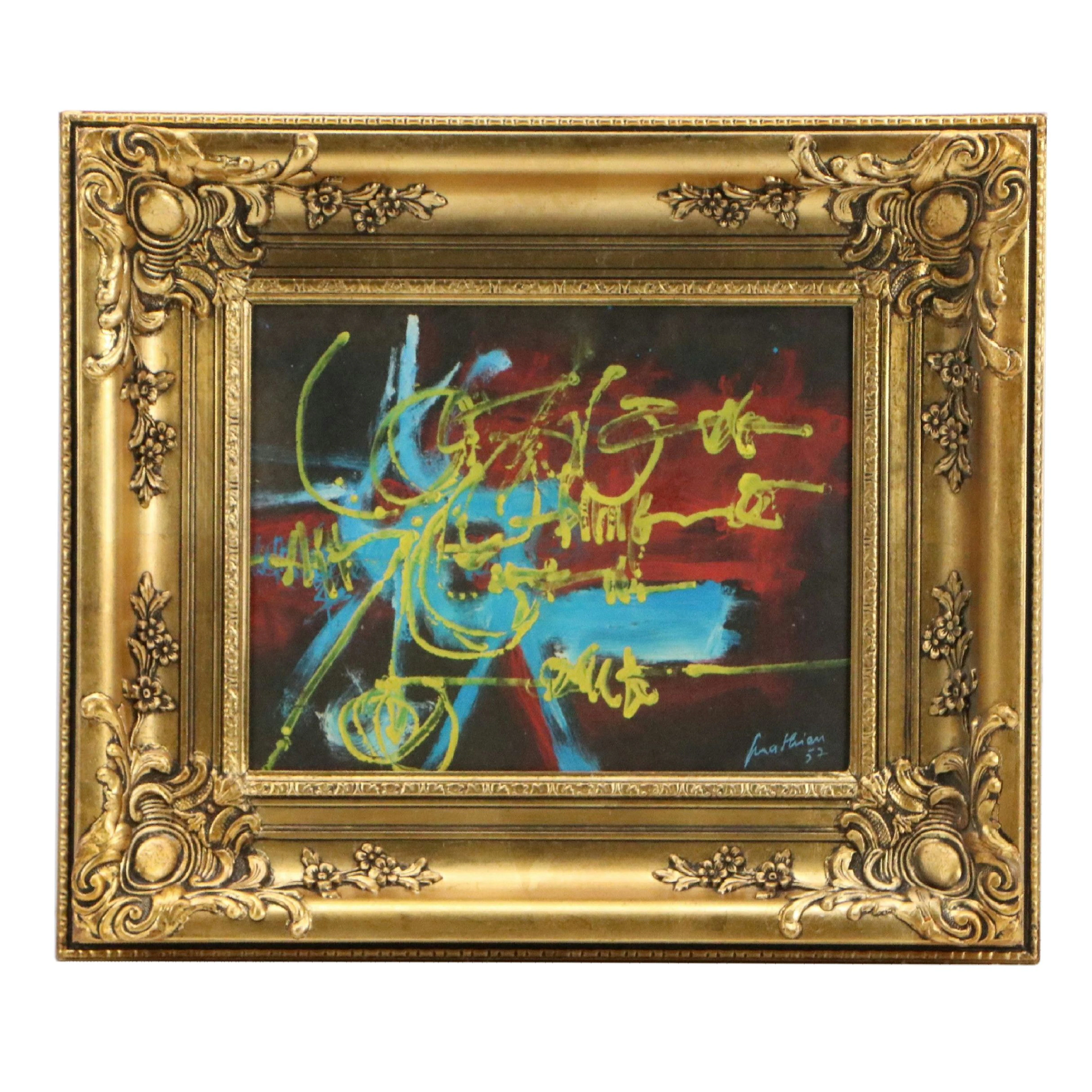 Attributed to Georges Mathieu Lyrical Abstract Oil Painting, 1957