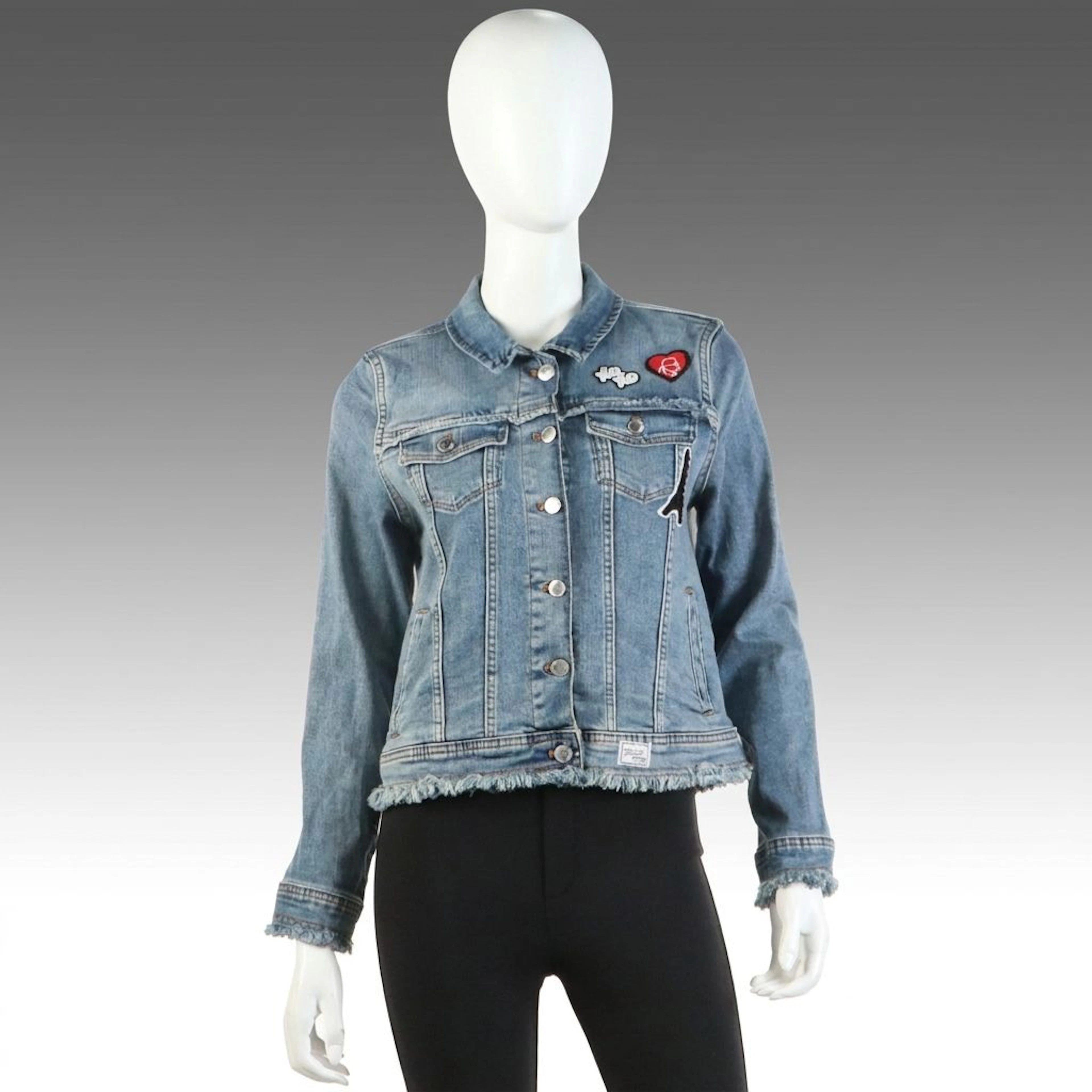 Karl Lagerfeld Frayed Edge Patch Jacket in Stretch Denim