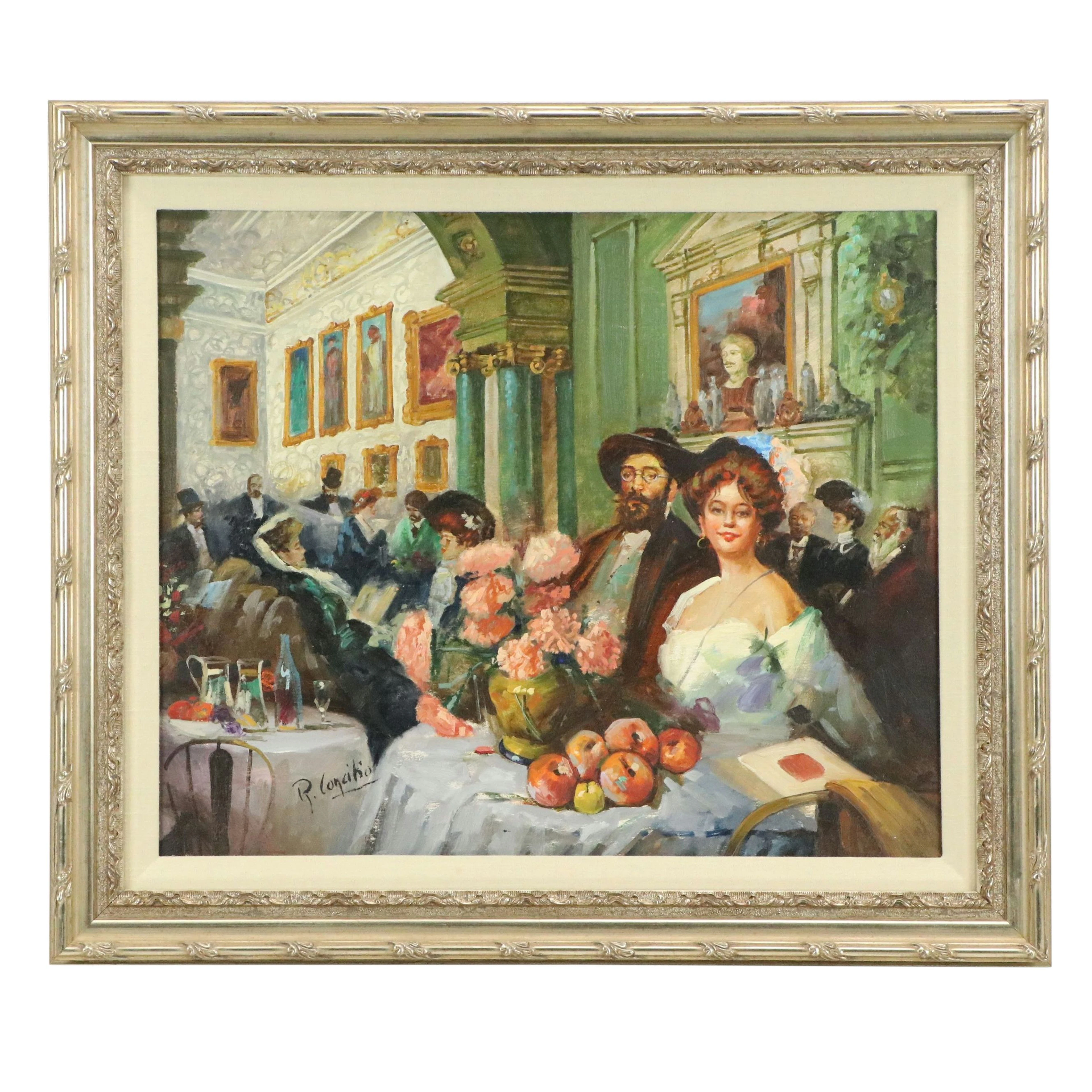 Oil Painting of Banquet Hall After A. Palmero de Gregorio, Late 20th to 21st C.