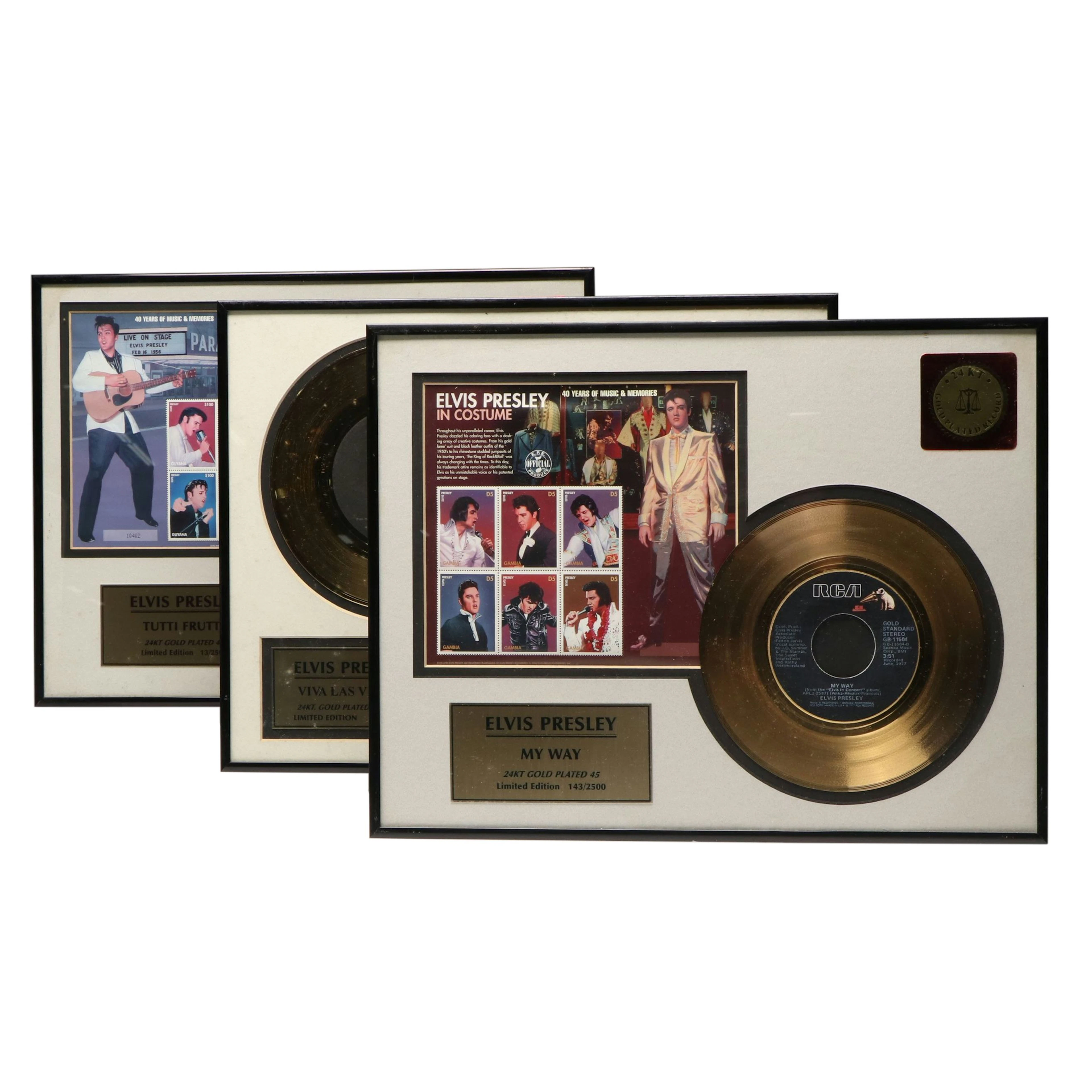 Elvis Presley "My Way" and More Commemorative Gold Tone LP Framed Vinyl Records