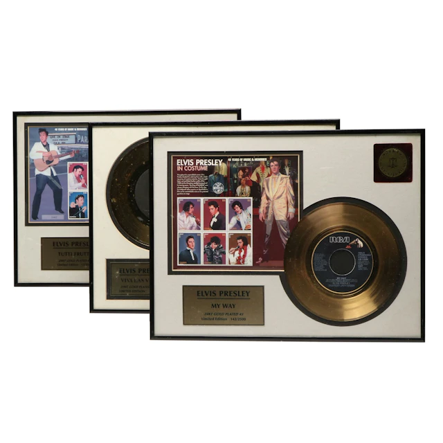 Elvis Presley "My Way" and More Commemorative Gold Tone LP Framed Vinyl Records